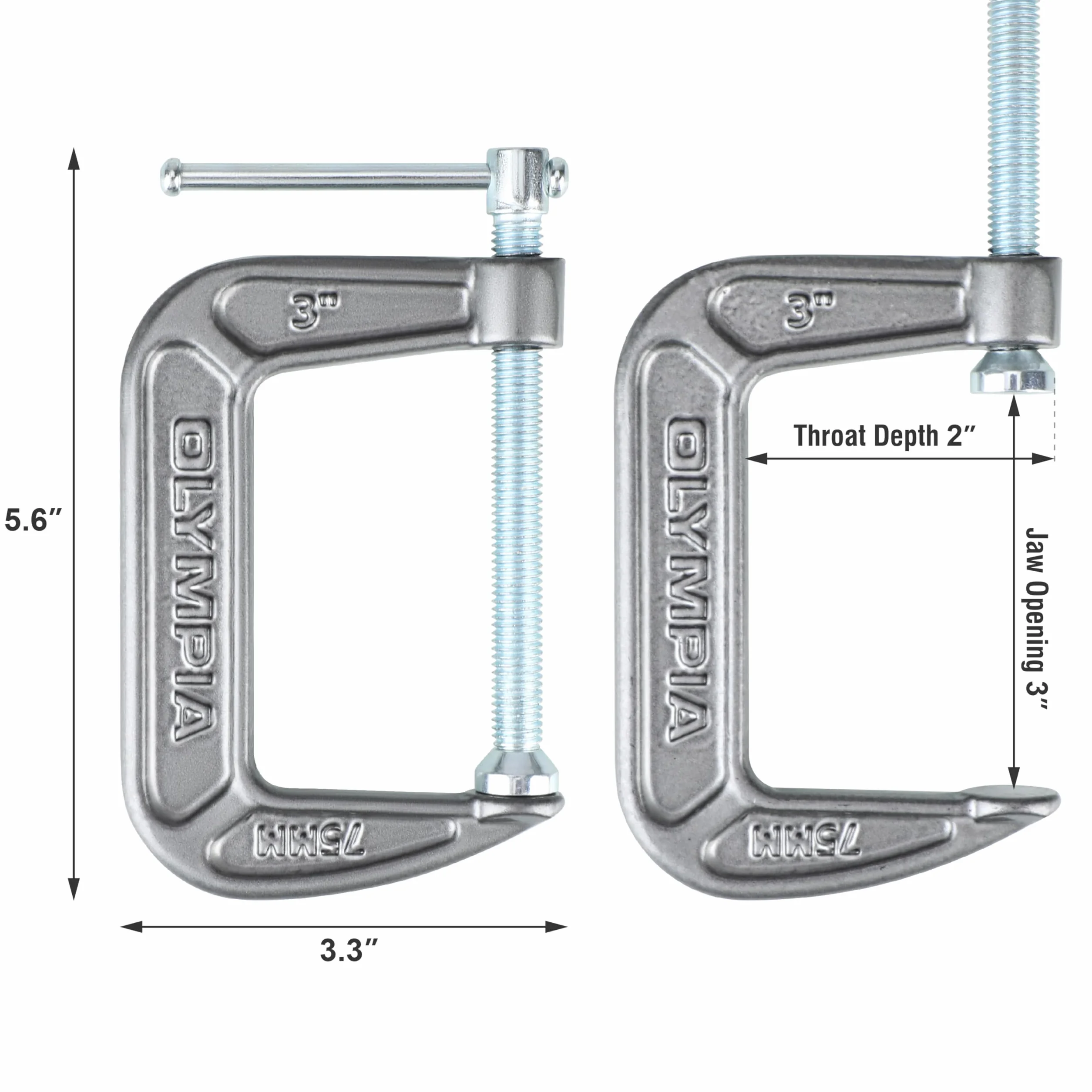Olympia Tools Zaciski typu C żeliwne 7.6 cm 3 szt