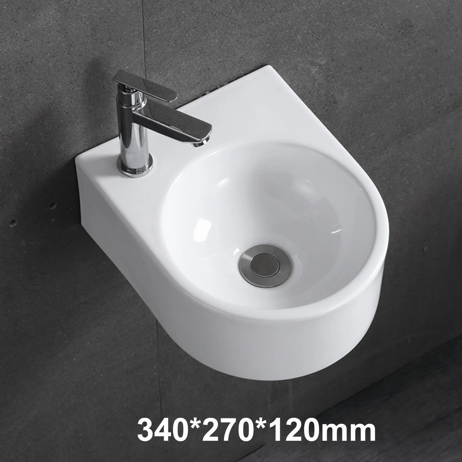 Porcelanowy ceramiczny zlew narożny montowany na ścianie biały 340*270 mm