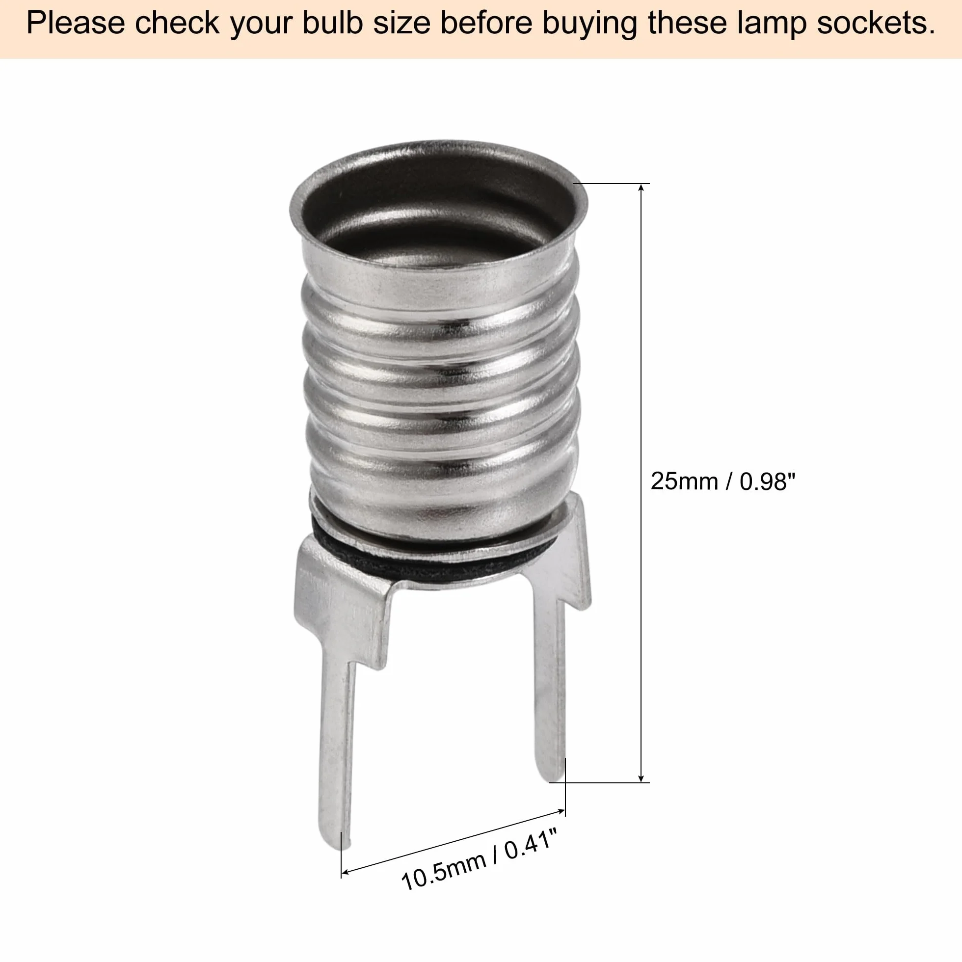 sourcing map 20 sztuk E10 oprawka lampy 10,5 x 25 mm DC 30 V oprawka lampy cokół wkręcany z drutem niklowana miedź