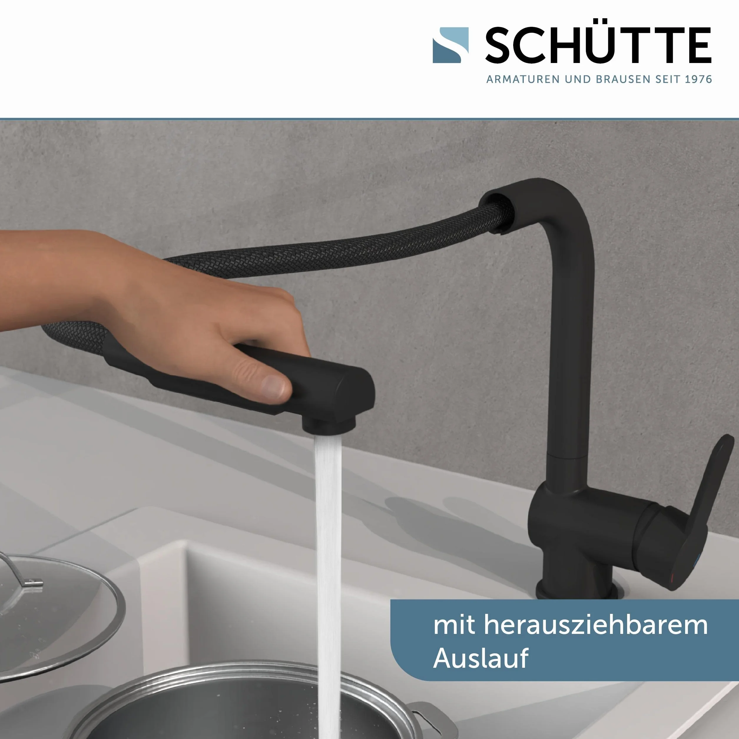 SCHÜTTE 79760 London bateria kuchenna z wyciąganą słuchawką, matowa czerń