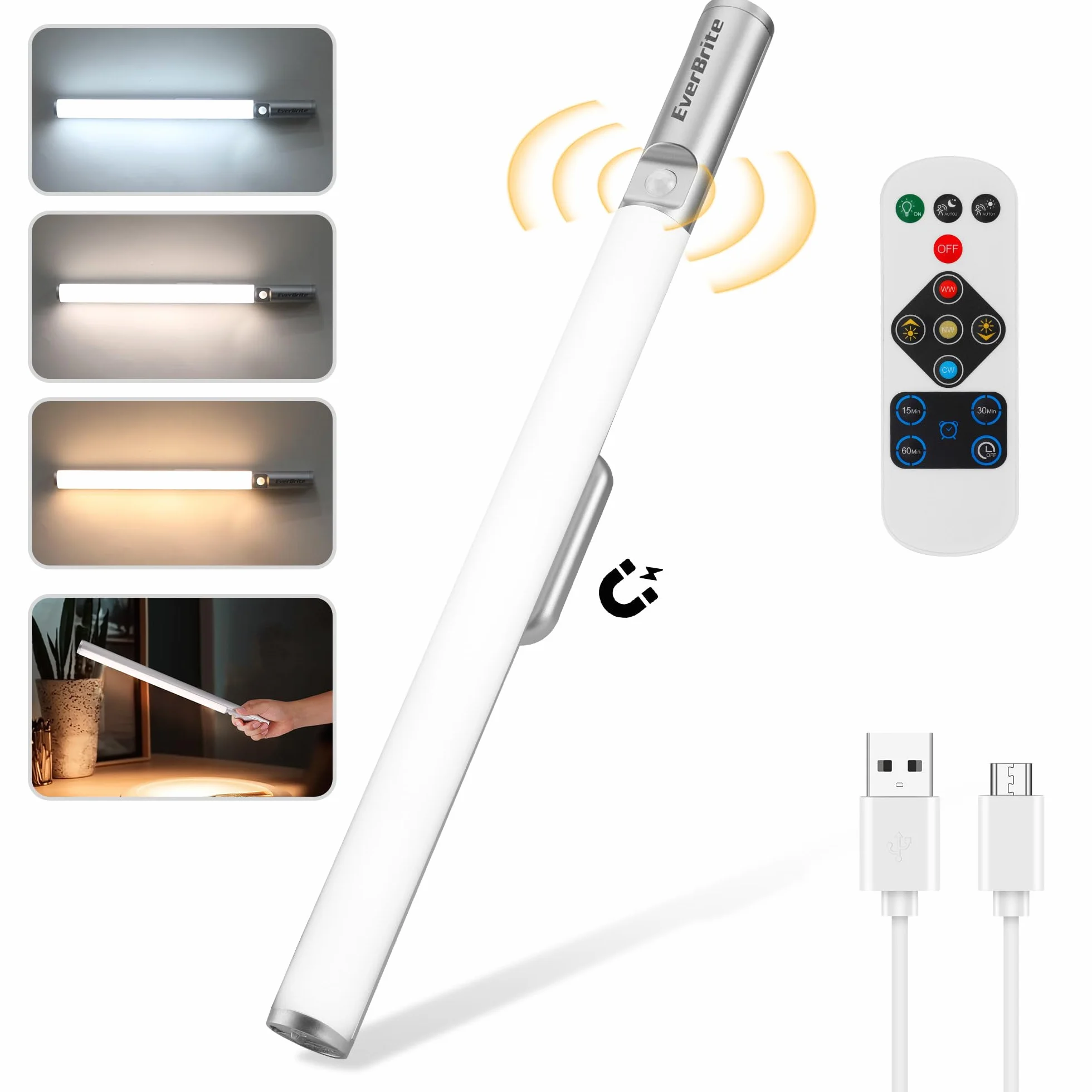 EverBrite Oświetlenie pod szafkami LED 88 diod z pilotem czujnik ruchu 2600mAh ładowalne bezprzewodowe 3 temperatury kolorów