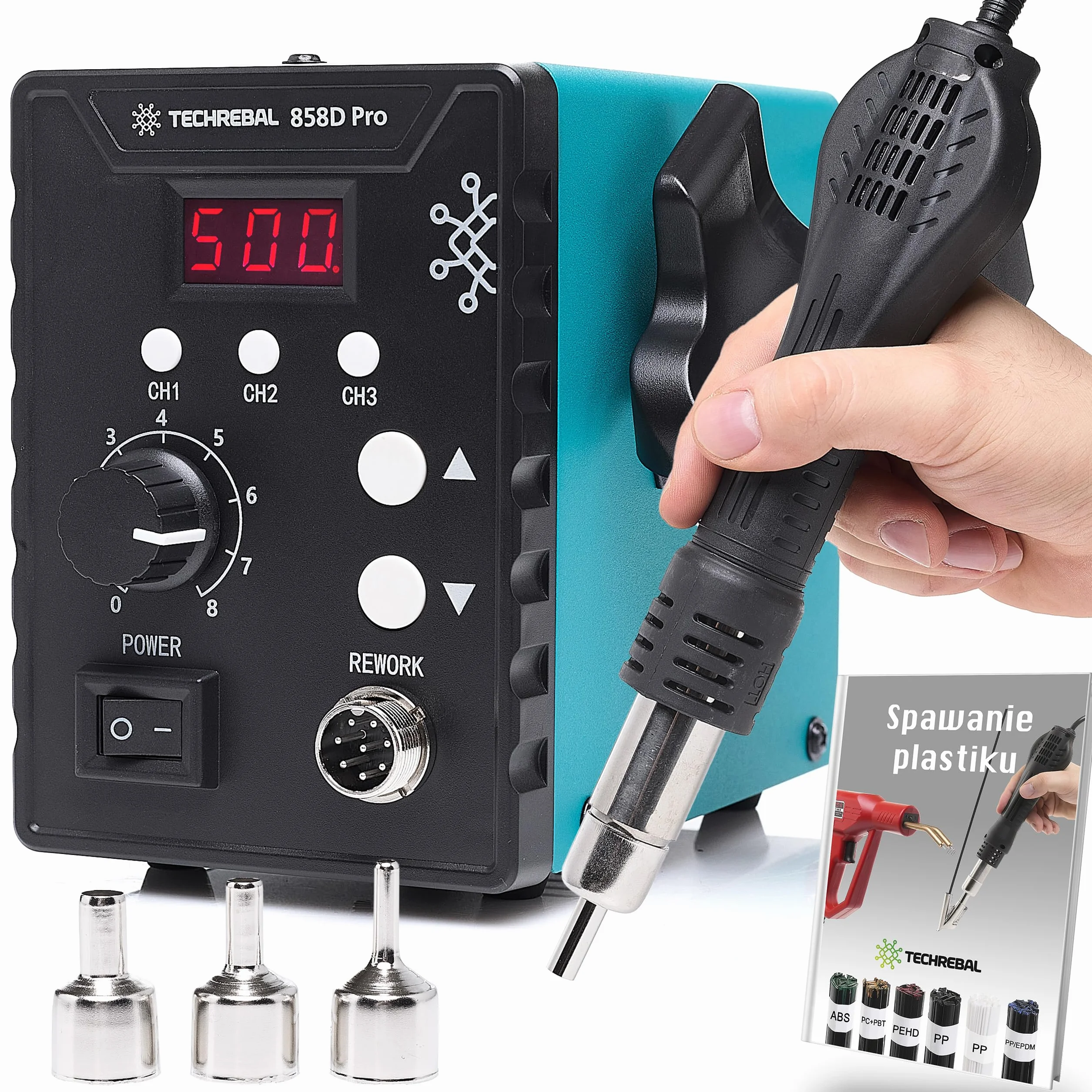 Stacja Lutownicza Hot-Air 700W TECHREBAL 858D Pro Lutownica Grotowa Kolba Gorące Powietrze