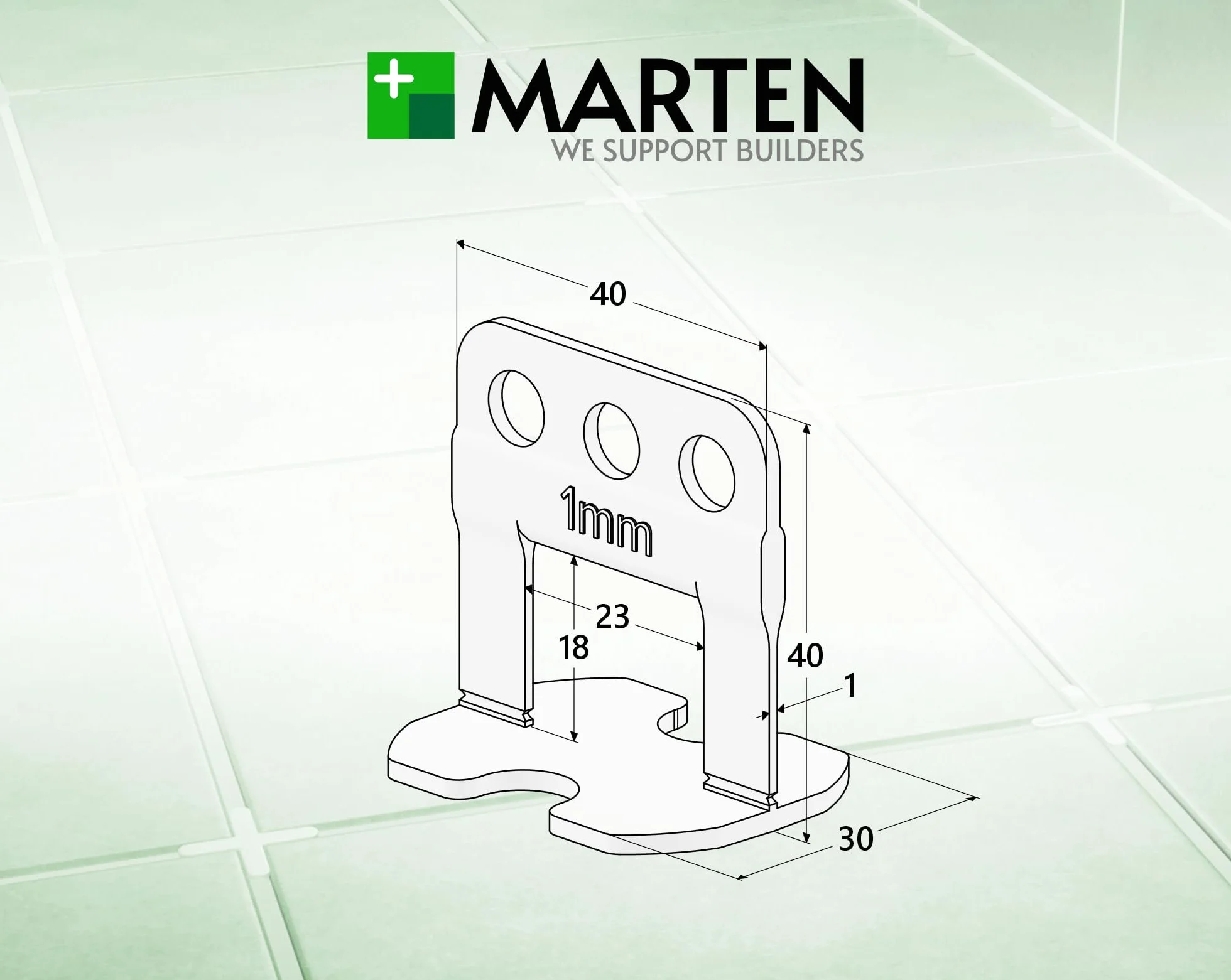 MARTEN Level UP system poziomowania płytek, zaczepy, szerokość fugi 1-3 mm, grubość płytek 5-15 mm, szczypce, kliny, 100 zaczepów 1,5 mm