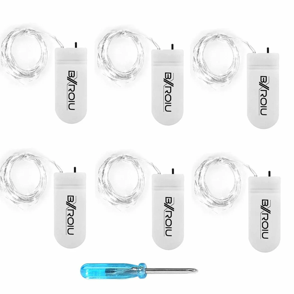 BXROIU Łańcuch świetlny LED na baterie CR2032, 2 m, 20 diod, 6 sztuk zimna biel