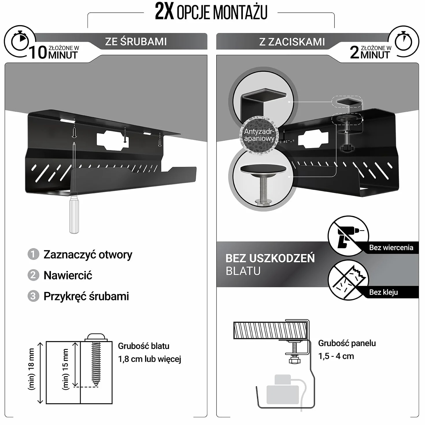Biurko z kanałem kablowym Czarny Zestaw 1