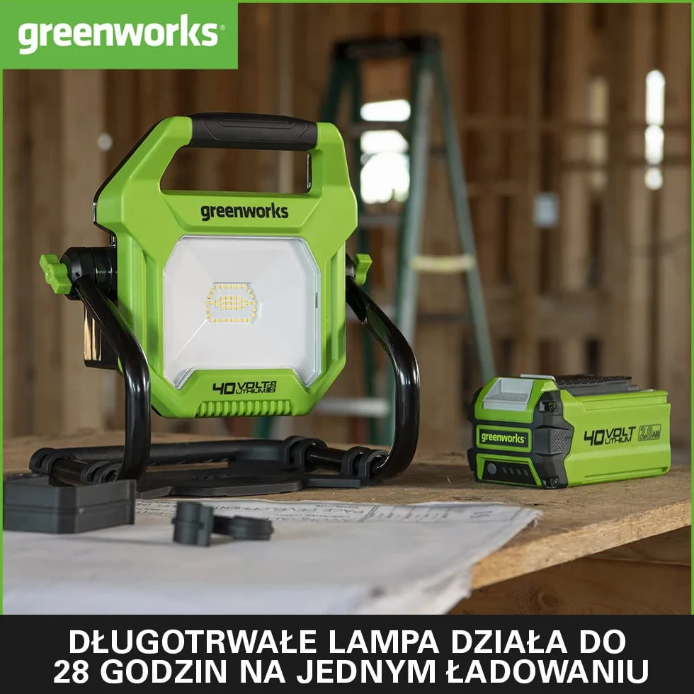 Greenworks G40WL Akumulatorowa Lampa Robocza Hybrydowa AC/DC 2000 Lumenów 2 Ustawienia Jasności
