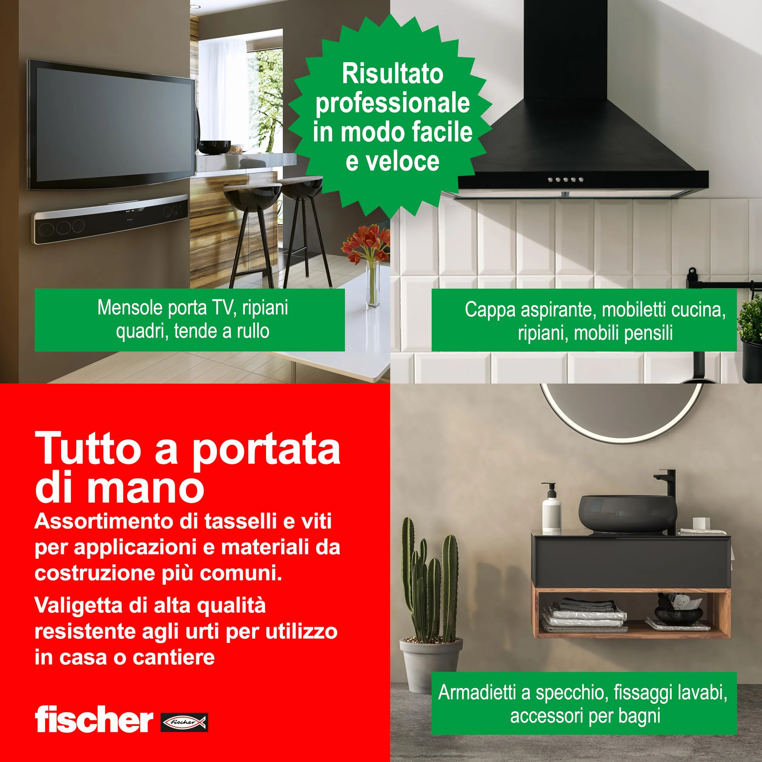 Fischer PowerBox 180 kołków DuoPower ze śrubami i hakami, do pełnej ściany, perforowanej i suchej zabudowy, 360 szt
