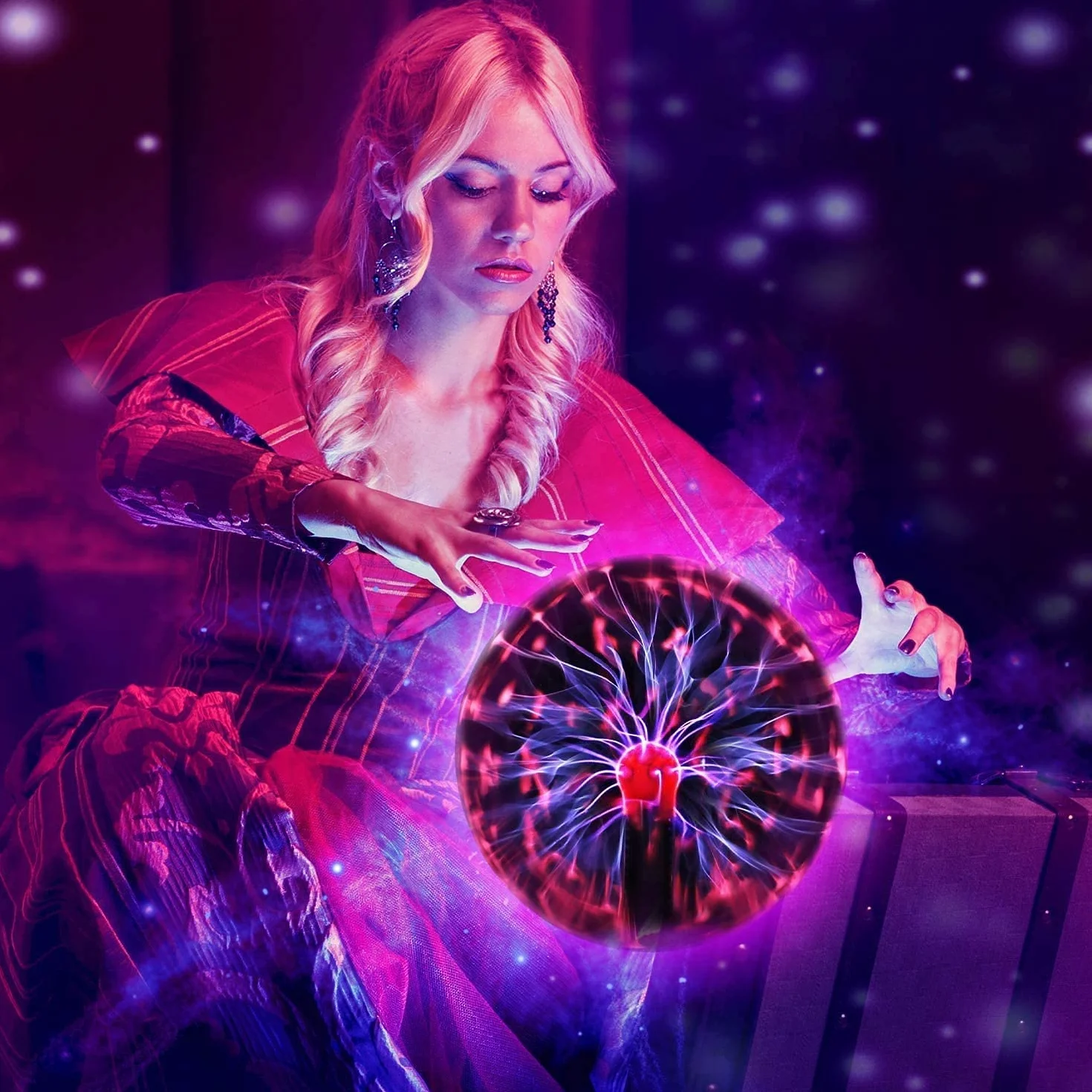 Theefun Kula plazmowa, magiczna kula plazmowa, świecąca kula elektrostatyczna, wrażliwa na dotyk, migająca, pedagogiczna lampa plazmowa, efekty świetlne, czerwona