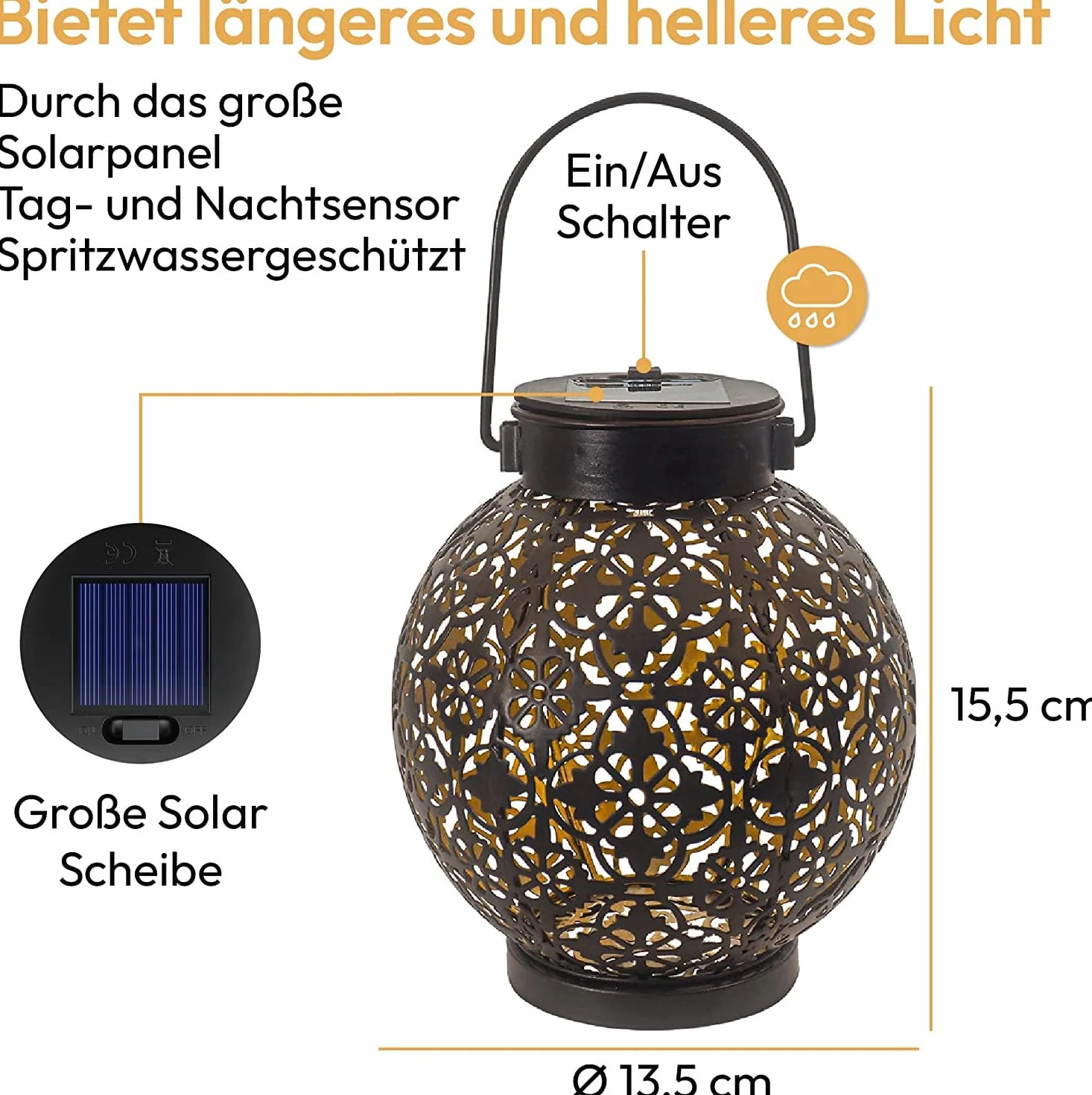 Gadgy Zestaw 2 Solarnych Lampionów Zewnętrznych – Wodoodporne Orientalne Lampy Solarne LED – Ozdobne Światło na Balkon, Taras i Ogród – Lampiony Stołowe lub Wiszące