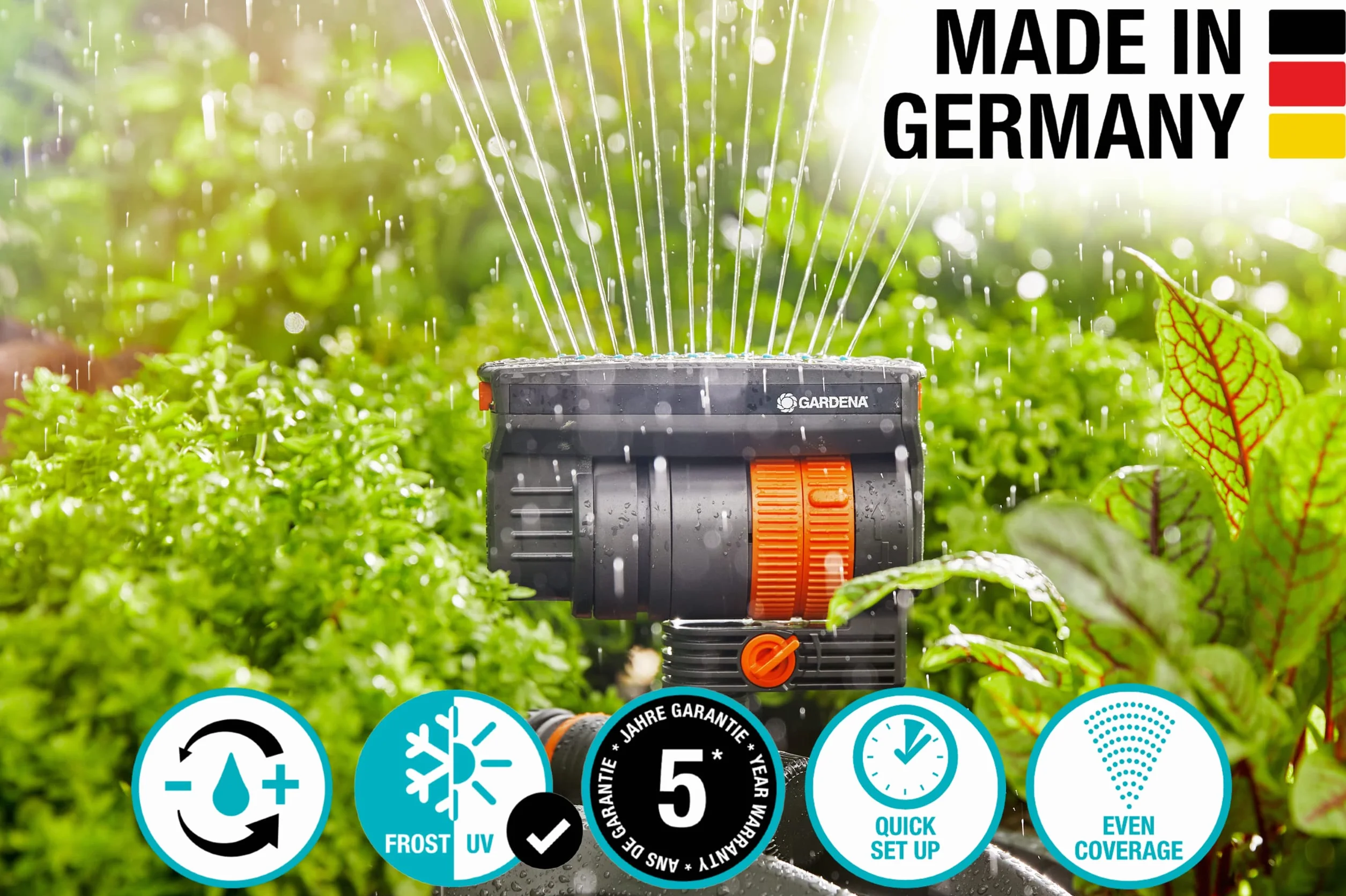Gardena Regulowany zraszacz ZoomMaxx 69-84BZMX do 2300 m2 z wbudowaną podstawą obciążeniową