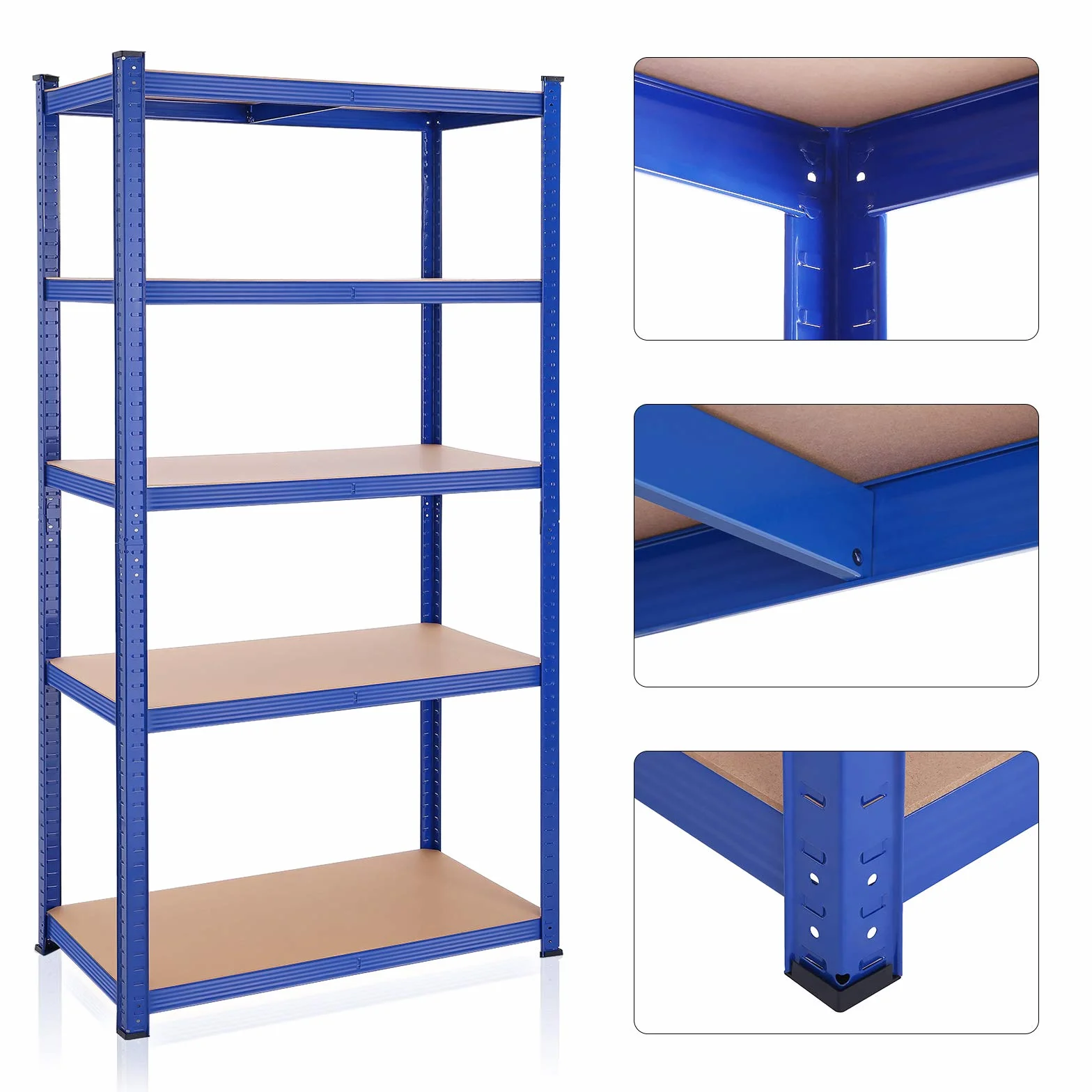 SONGMICS GLR050Q02 zestaw 2 regałów o dużej wytrzymałości, regał stalowy, 5 półek, bezśrubowy, do garażu, magazynu, pomieszczenia gospodarczego, nośność 600 kg, 50 x 100 x 200 cm, niebieski