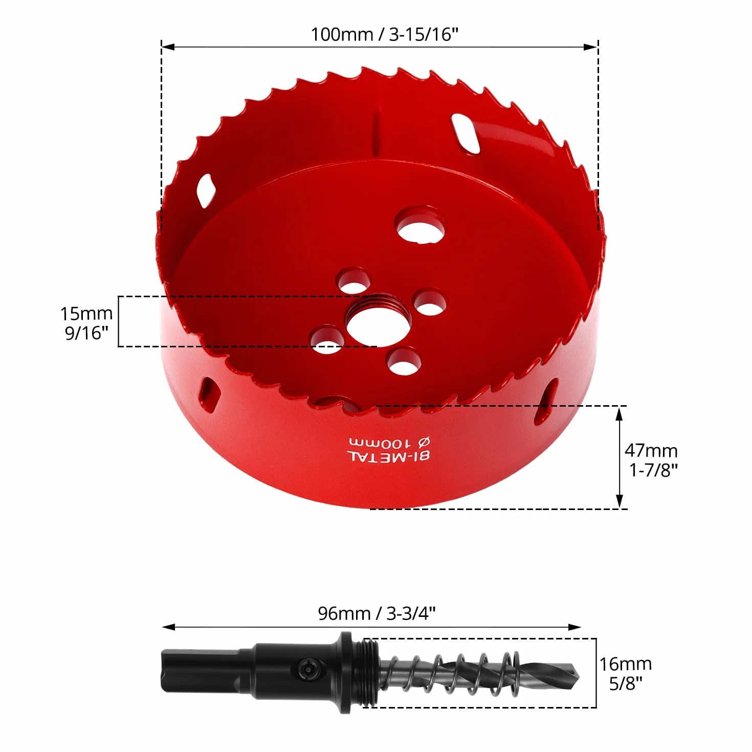 QWORK Otwornica 100 mm HSS M42 bimetalowa z trzpieniem sześciokątnym