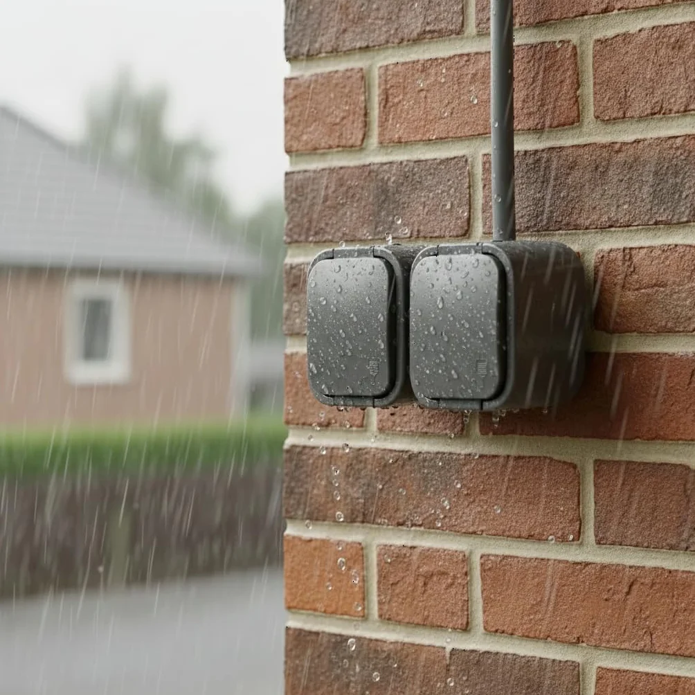 Podwójne Gniazdo Natynkowe IP54 16A 250V Bryzgoszczelne z Klapką szary