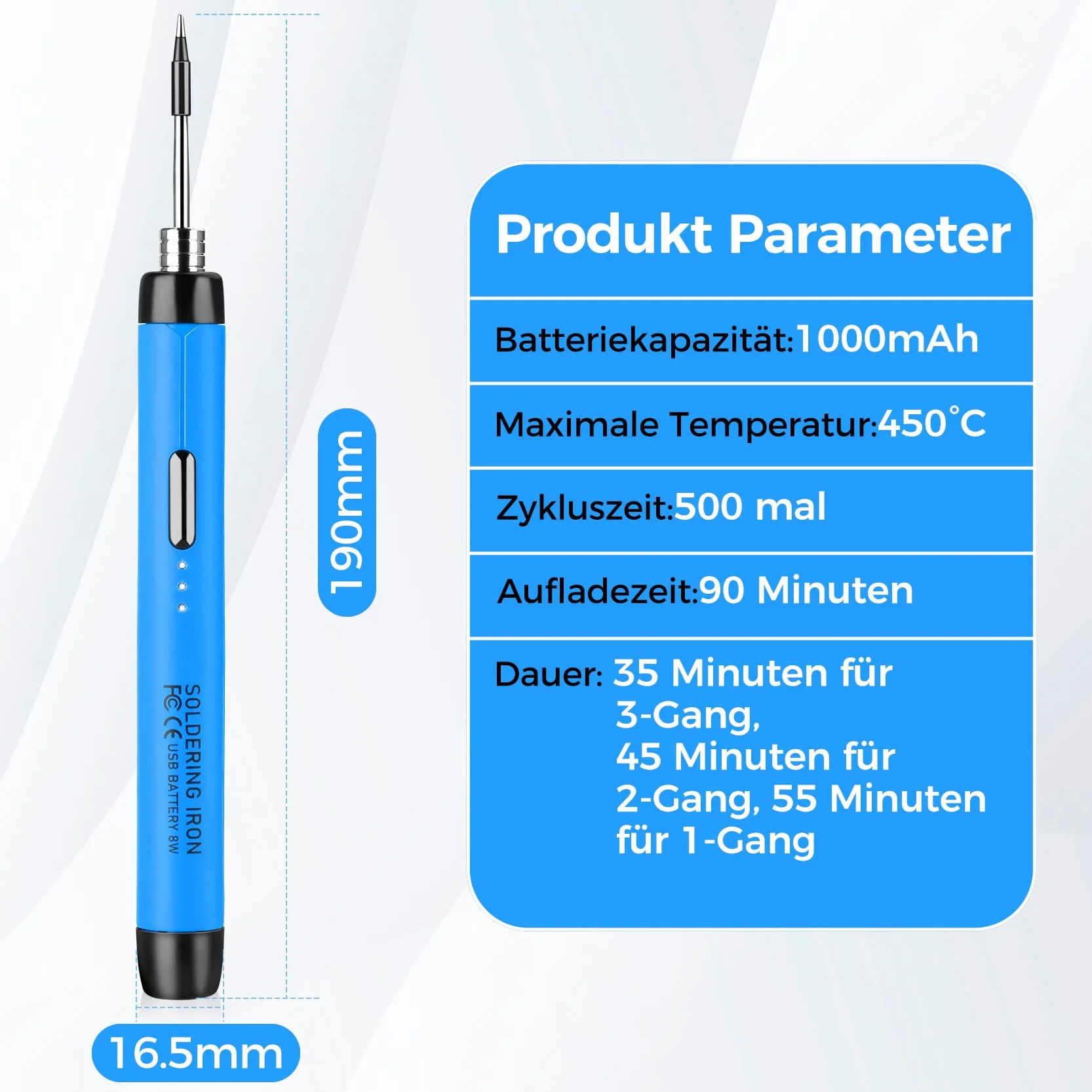 Bezprzewodowy zestaw do lutowania USB z 3 ustawialnymi temperaturami 300℃-450℃, 3 końcówkami, podstawką i drutem