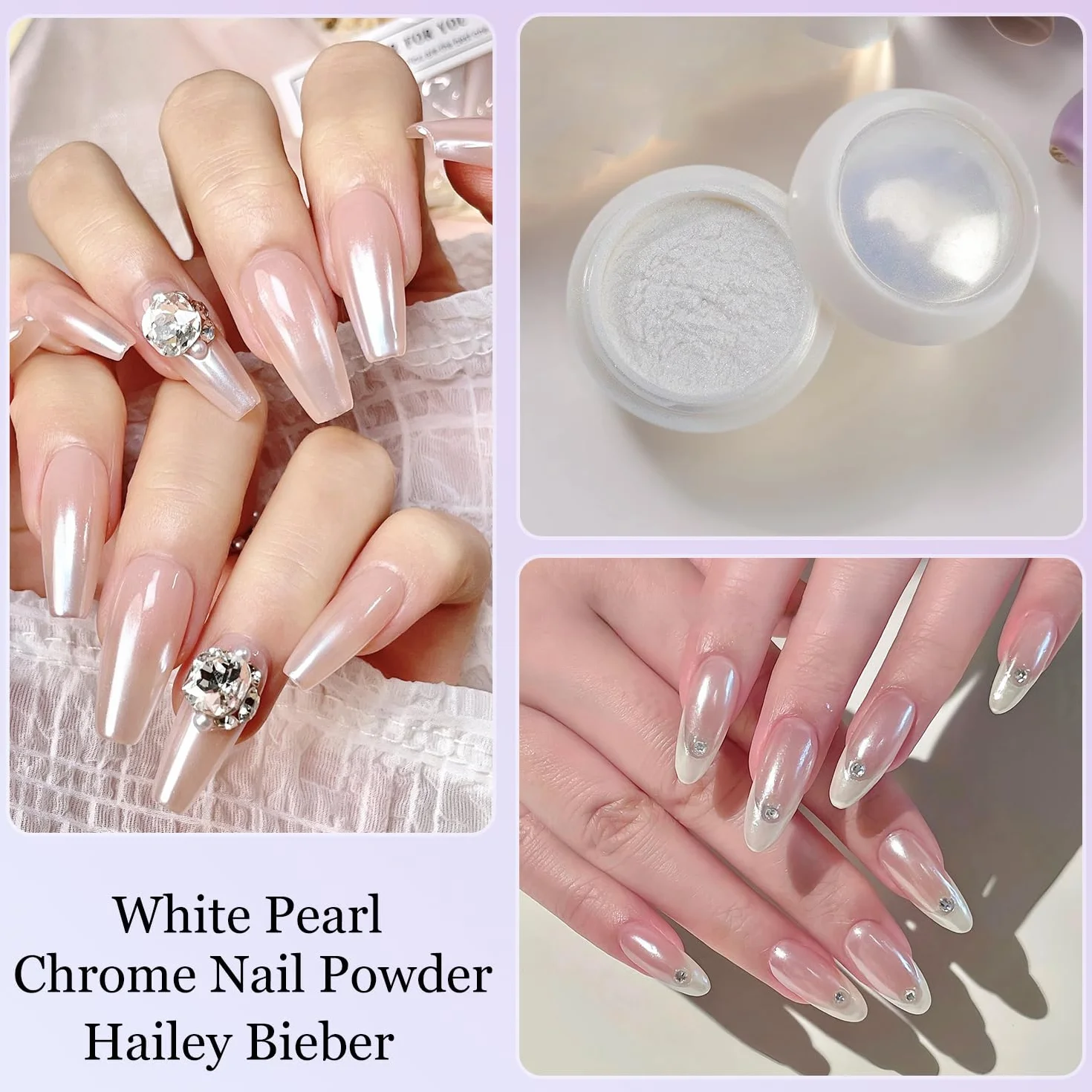 White Pearl chrom proszek do paznokci, efekt perłowy, błyszczący puder do paznokci, Nail Art Chrome Nail Powder