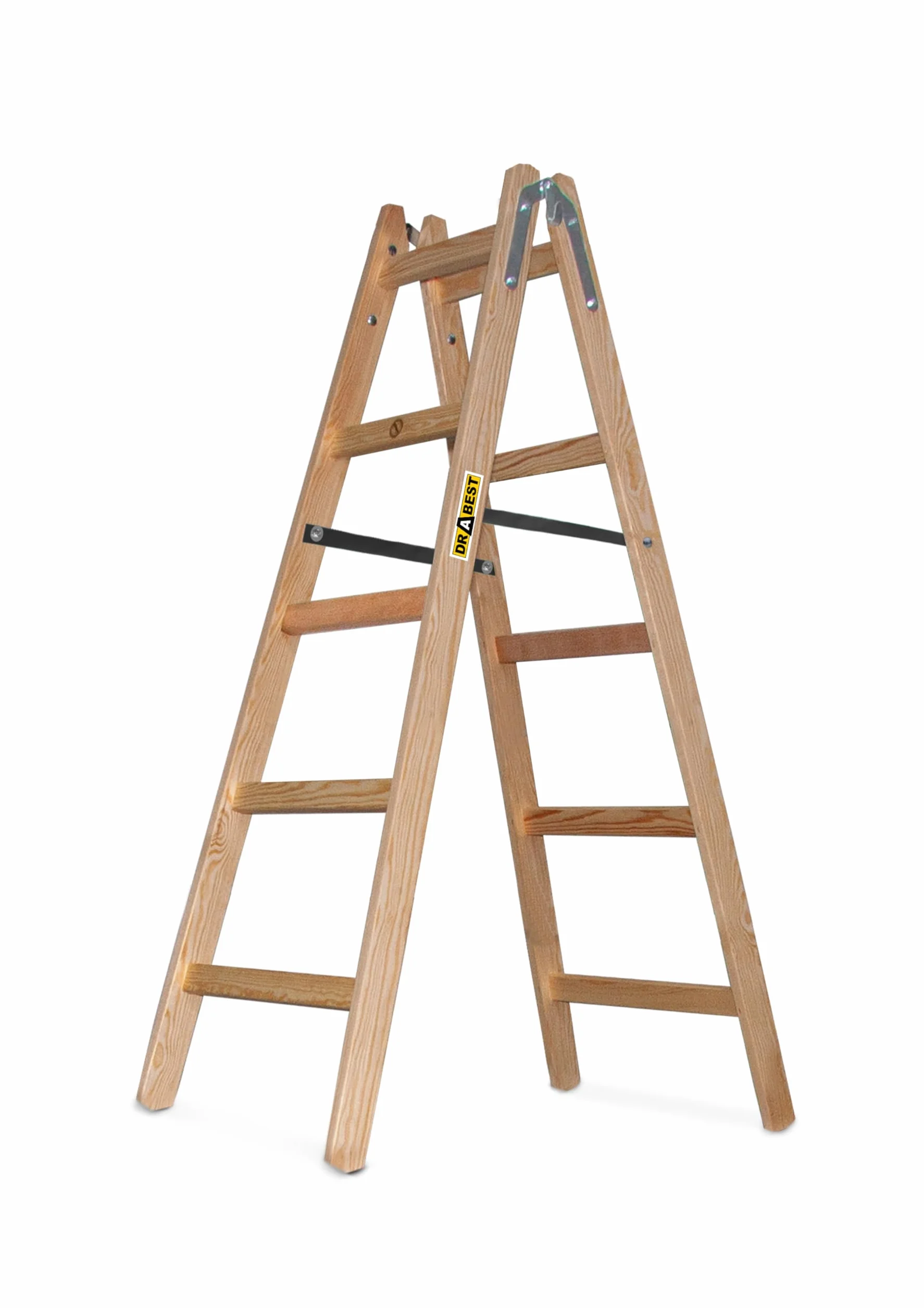 DRABEST Pro Drewniana Drabina 5-Stopniowa – Lekka Składana, Udźwig 150 Kg