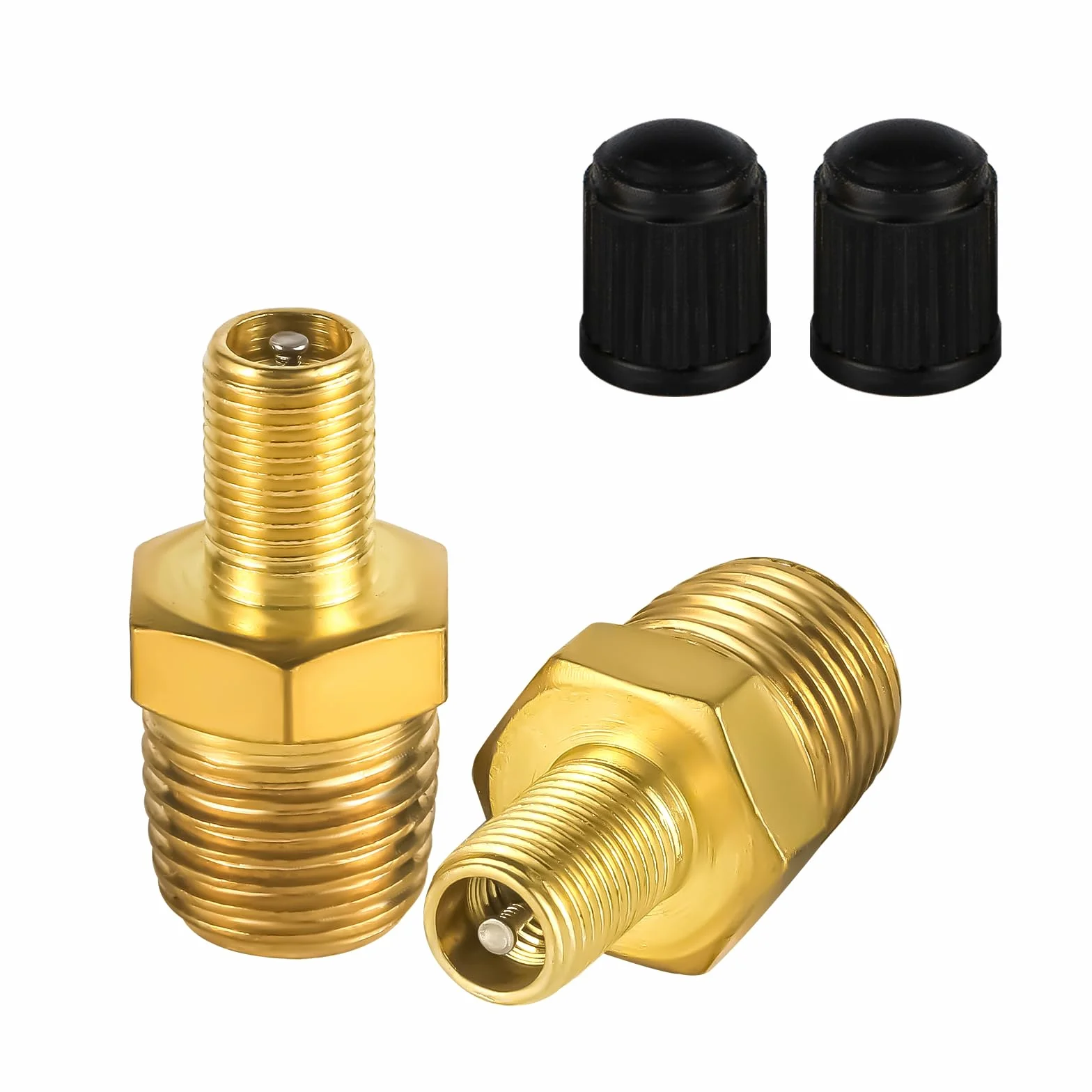 2szt Mosiezny Adapter do Pompowania Powietrza, 1/4" NPT (M) Zaworu Standardowego do Schradera (M) Zlacze Pompowania Opon do Przenosnego Uchwytu do Presta Weza Powietrznego Sprezarki Powietrza