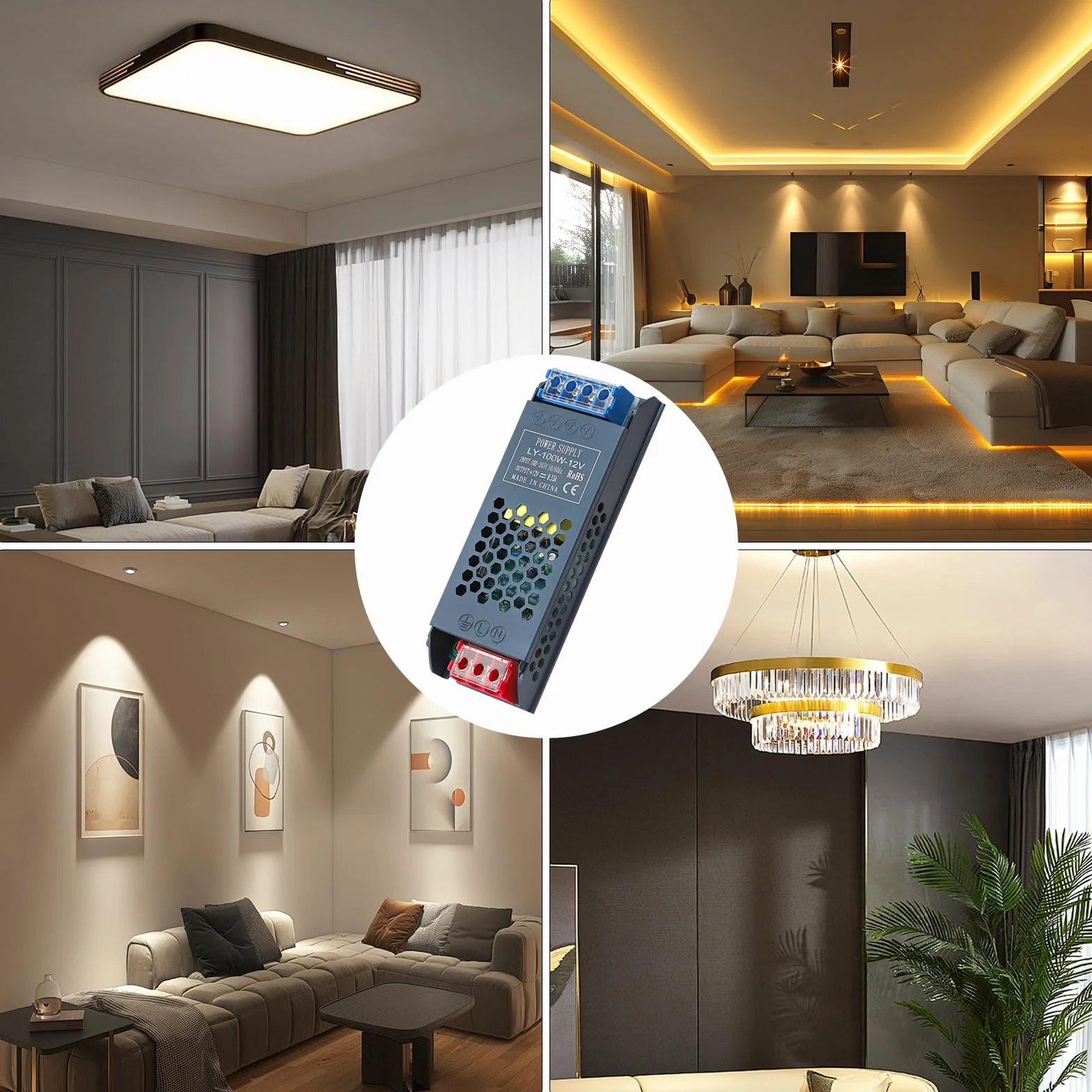 DAWRIS Transformator LED 12 V 100 W, Sterownik zasilacz, 230 V na 12 V, Impulsowy, 8,3 A, AC 230 V na DC 12 V, Kompaktowy, Ekstremalnie napięty, Cienki