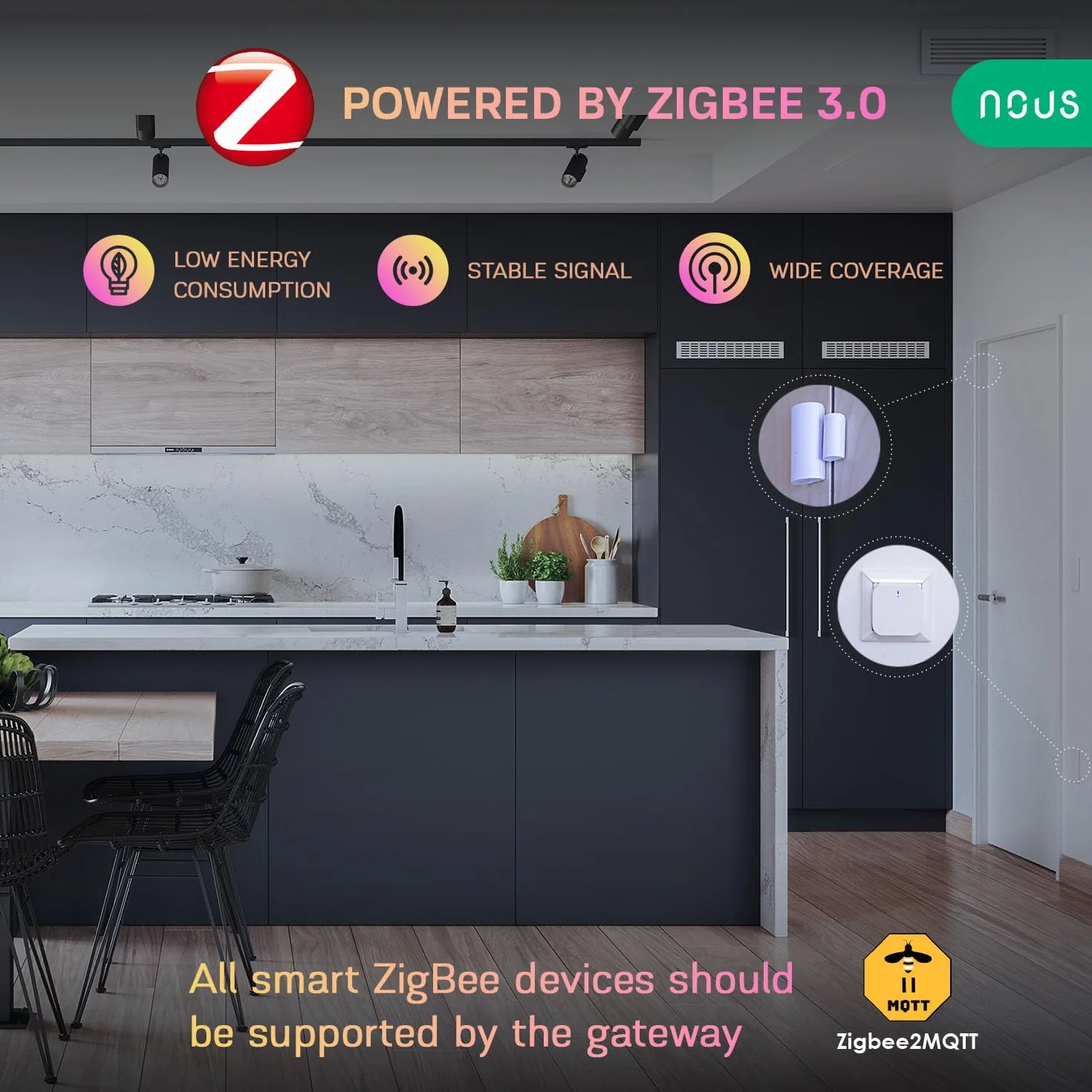 NOUS E3 ZigBee Window Contact, Door Sensor, Motion Sensor, ZigBee 3.0, Tuya Smart Life, MQTT