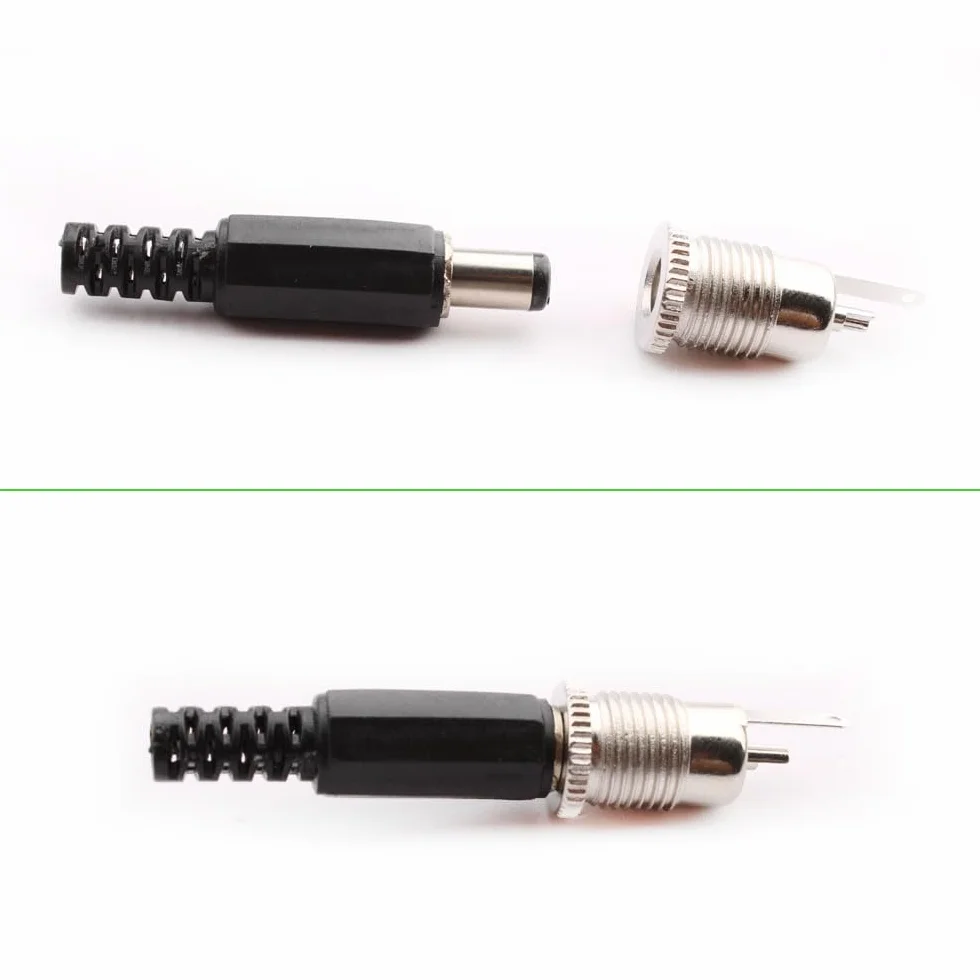 RUNCCI-YUN 12 szt. 5,5 x 2,5 mm gniazdo zasilania DC 5 V – 30 V 5 A żeńskie złącze do montażu panelowego, + 12 szt. wtyczka zasilająca 12 V + 12 szt. wodoodporna nasadka