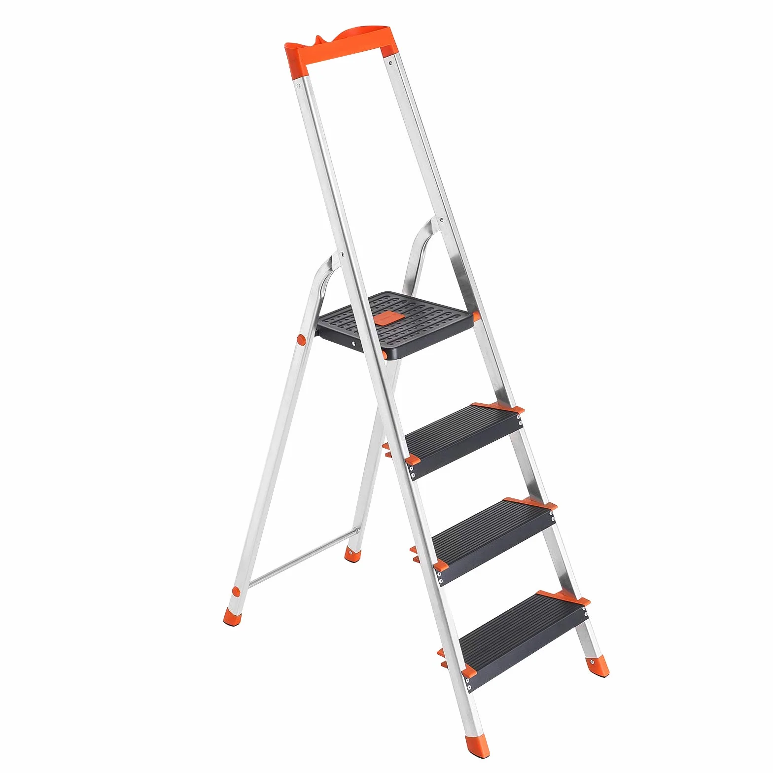 SONGMICS Drabina Aluminiowa 4 Stopnie 150 kg GLT04BK Antypoślizgowa Półka na Narzędzia