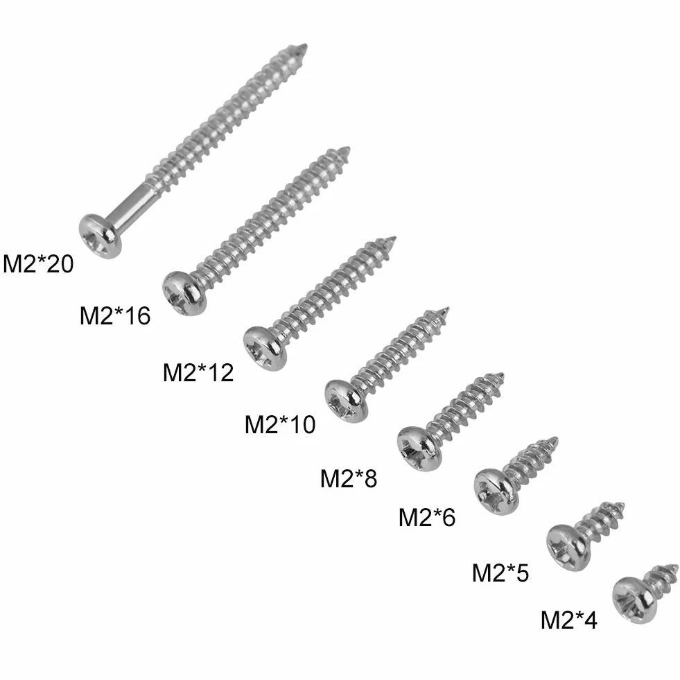 Walfront 800 sztuk M2 wkręty samogwintujące, śruby samogwintujące Pan Head 4-20 mm