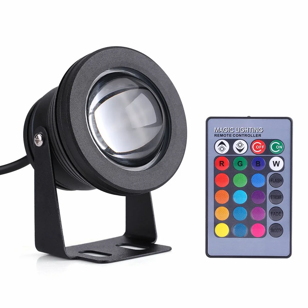 OÅwietlenie podwodne 12V 10W z pilotem, diody LED multi RGB Wodoodporne oÅwietlenie LED Lampa staw ogrodowy, podwodne oÅwietlenie zmieniajÄce kolor na basen, akwarium, fontannÄ (czarne)