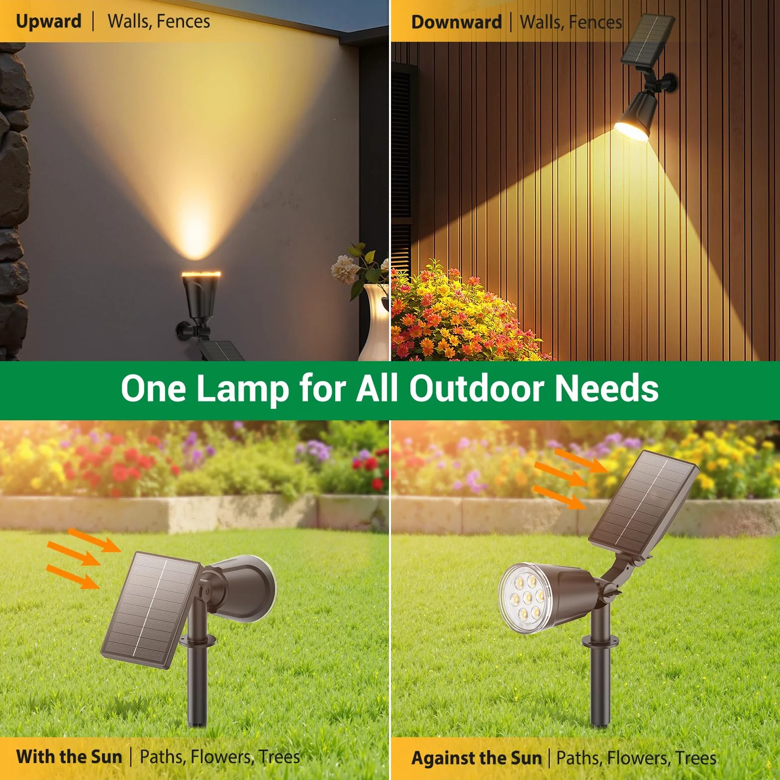 GEARLITE Lampy solarne LED 1200 lm ciepła biel IP65 1500 mAh reflektor solarny do ogrodu