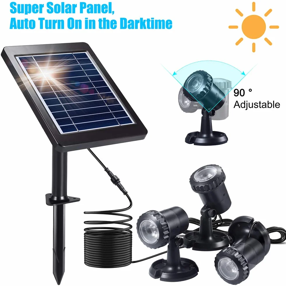 PChero Solarne oświetlenie stawowe zanurzalna lampa IP68 do stawu ogrodu