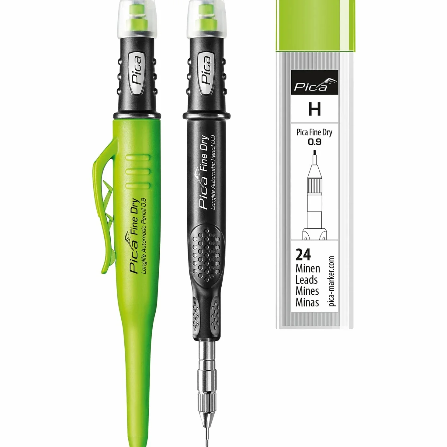 Pica marker do głębokich otworów Fine-Dry 0.9 ołówek 7070 + 24 wkłady grafitowe H 7050