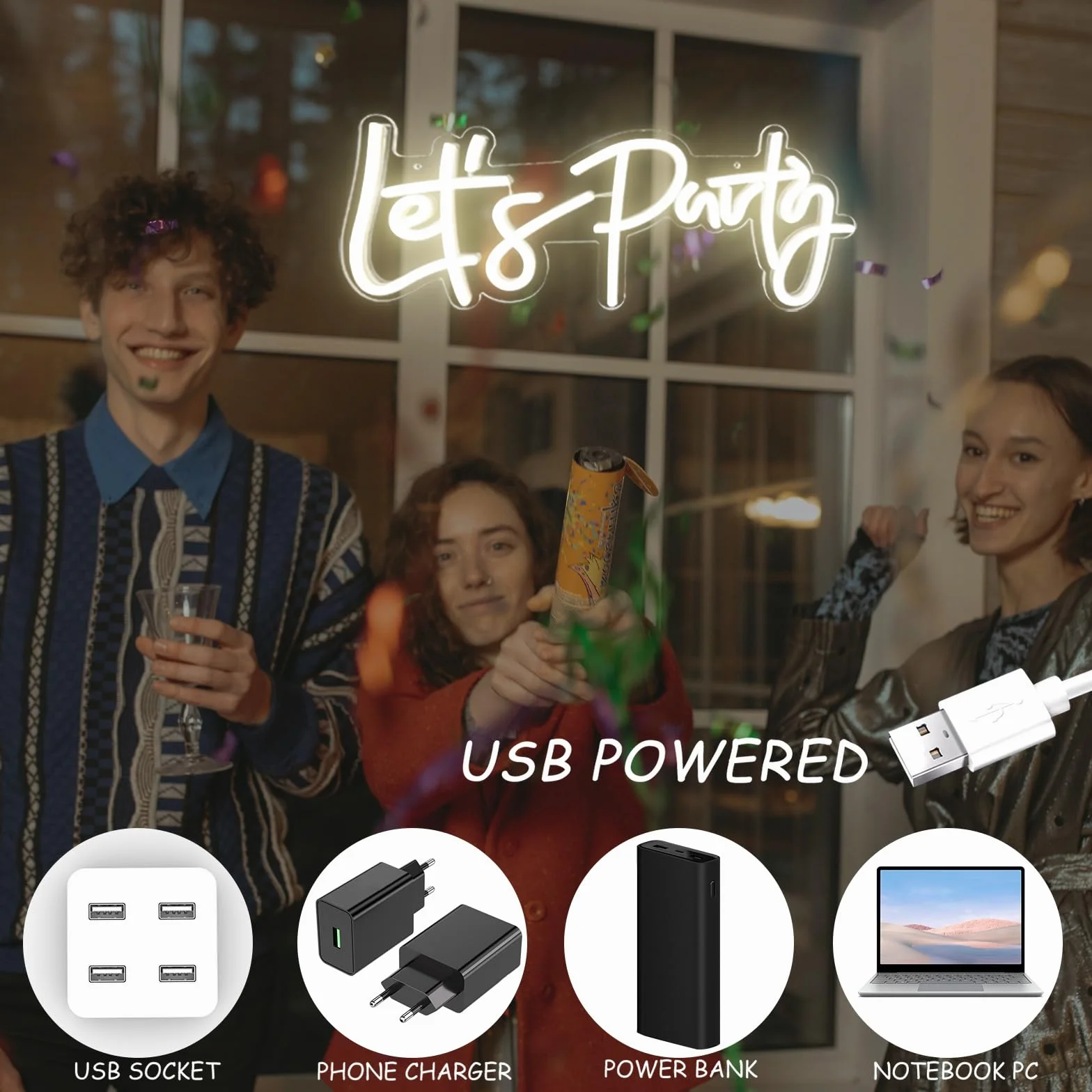 Let's Party neonowy znak świetlny LED dekoracja ścienna
