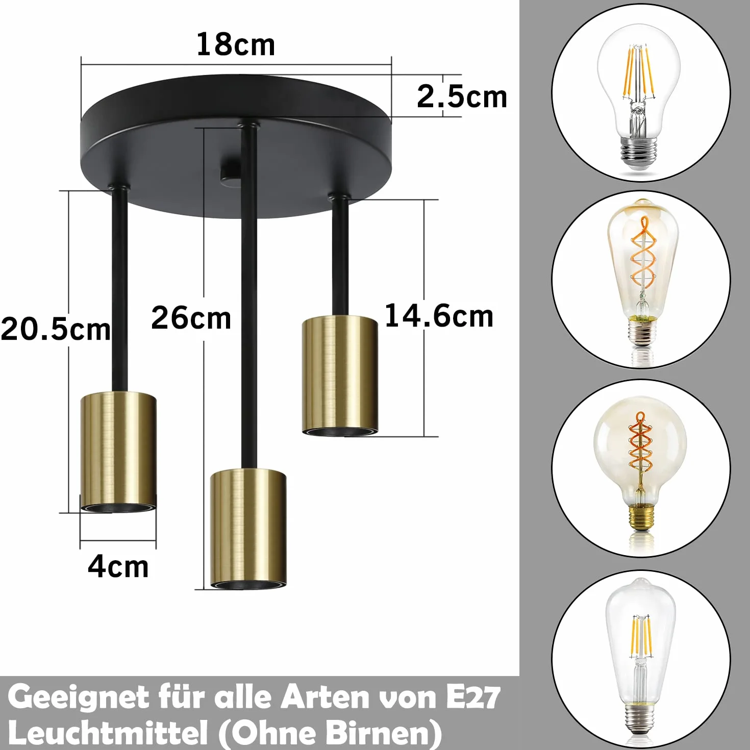 Vintage E27 3-punktowa lampa sufitowa wisząca czarno-złota z reflektorami Nowoczesny żyrandol przemysłowy do jadalni
