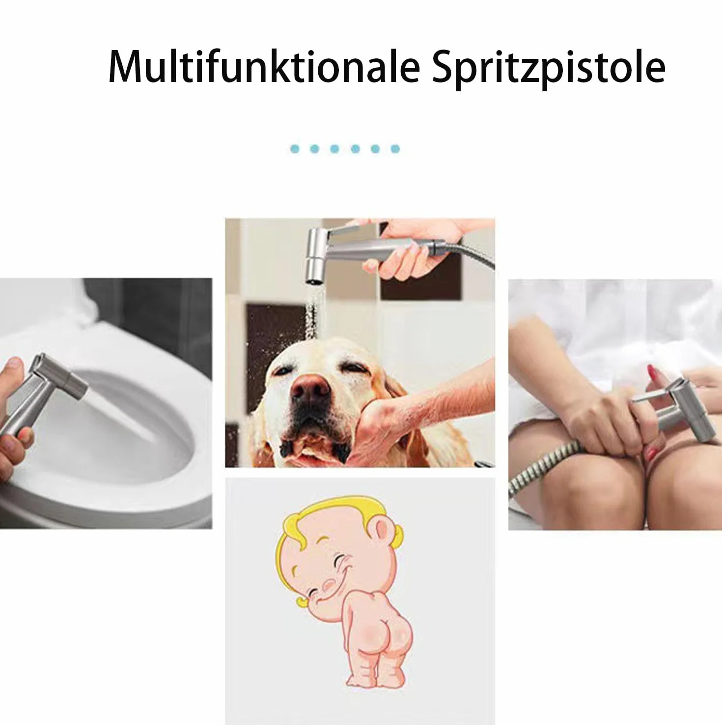 Bidet ze stali nierdzewnej, słuchawka prysznicowa, regulowany rozpylacz, rura i hak