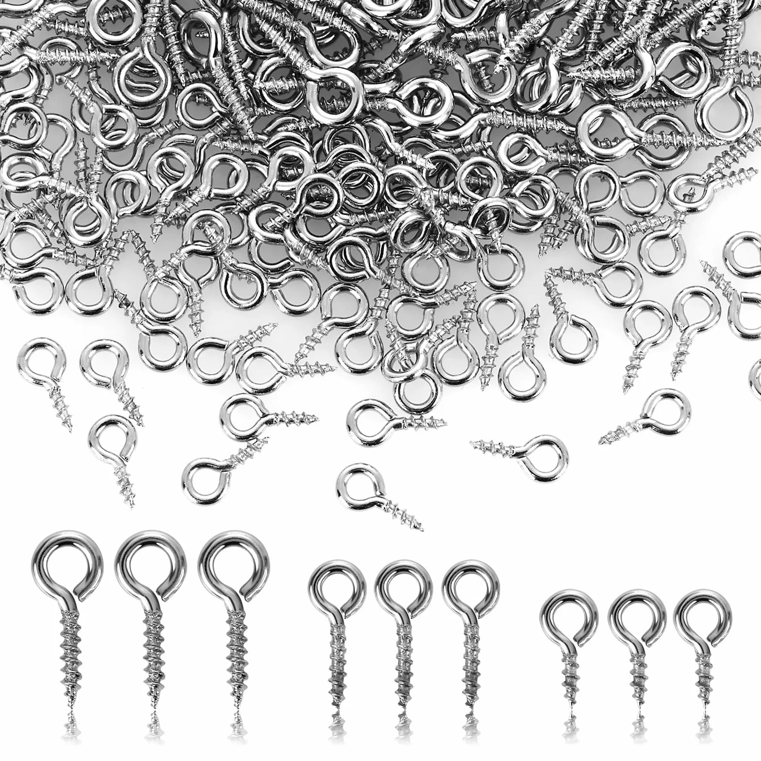 Śruby oczkowe ze stali nierdzewnej 300 sztuk, do drewna DIY biżuteria meble (12, 10, 8 mm)