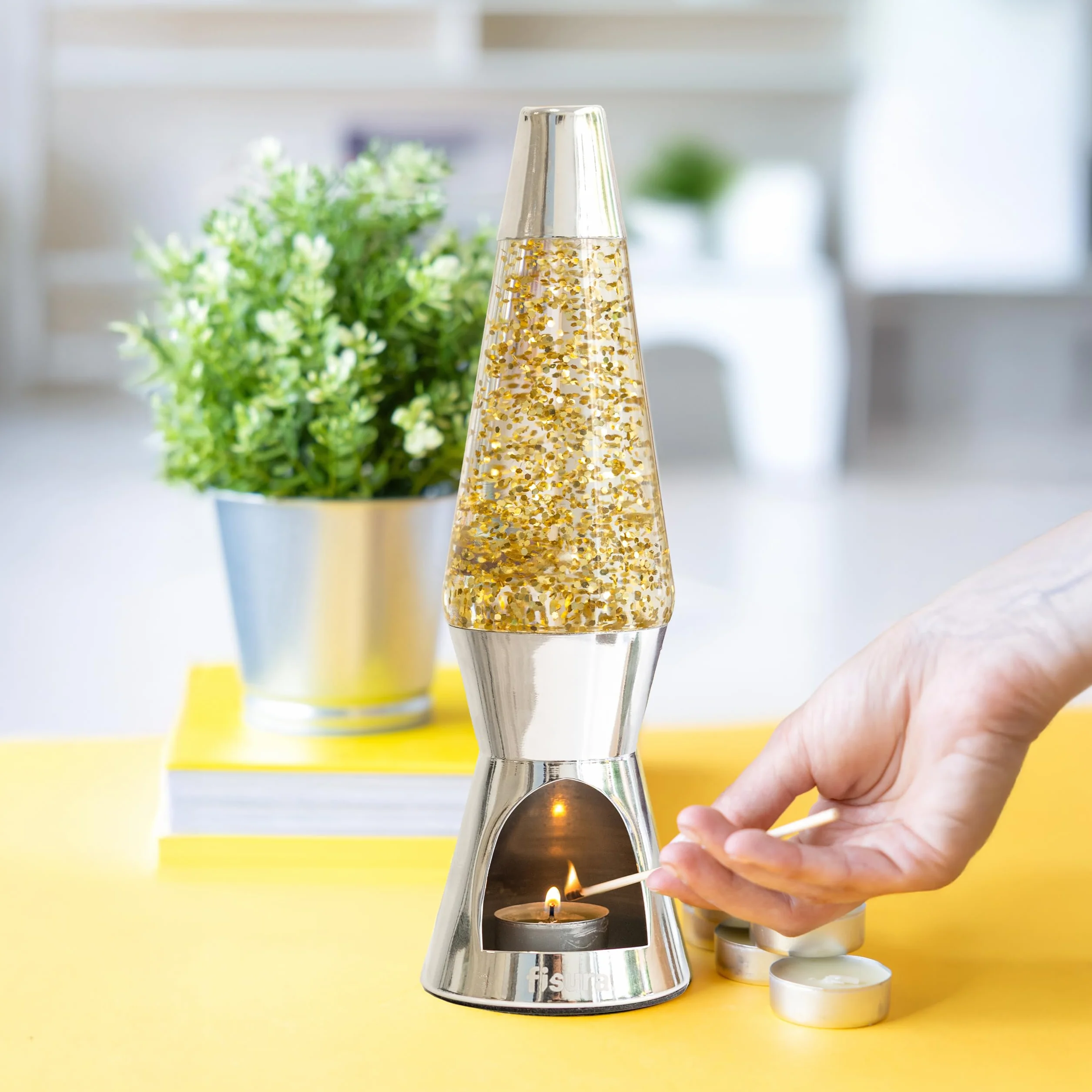Fisura Lampa z lawą z brokatem 29 cm x 8,5 cm chromowana podstawa
