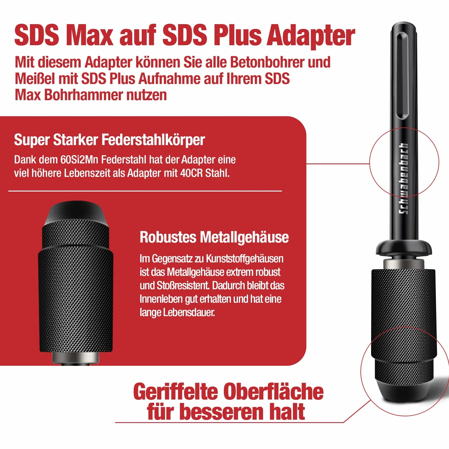 Adapter SCHWABENBACH® SDS Max do SDS Plus – Uchwyt do wiertarek udarowych do betonu