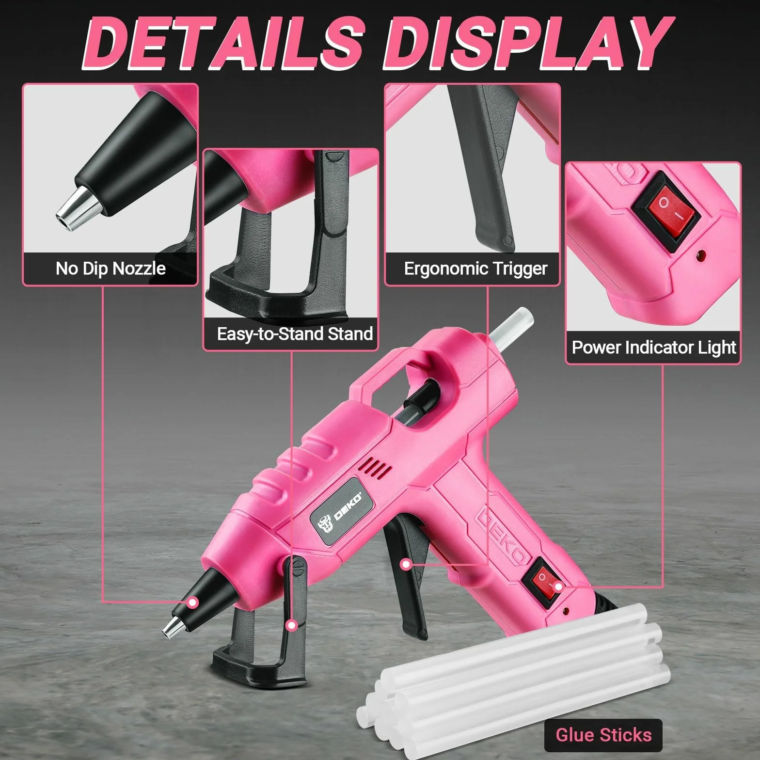 DEKOPRO Pistolet do klejenia na gorąco 20 W mini silikonowy różowy