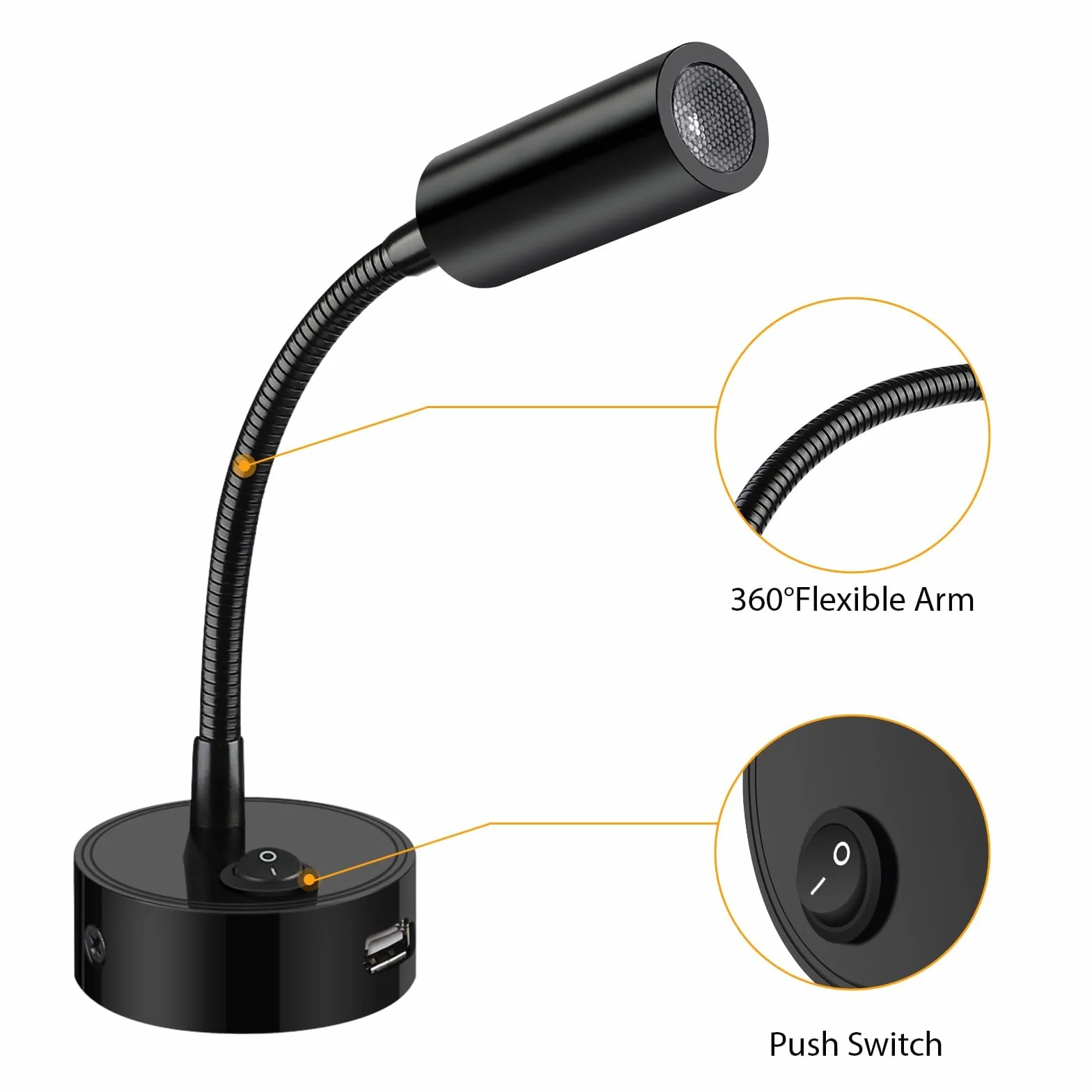 ERWEY lampki do czytania LED 12V kampera elastyczna szyjka łabędzia USB 3000K ciepła biel DC 10-30V czarne