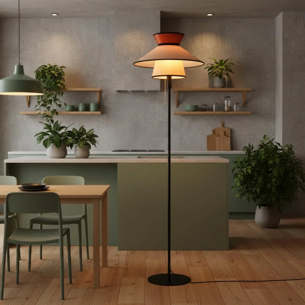 BARCELONA LED Lampa Podłogowa XXL CORA z Abażurem z Tkaniny Nowoczesna Retro-Industrialna