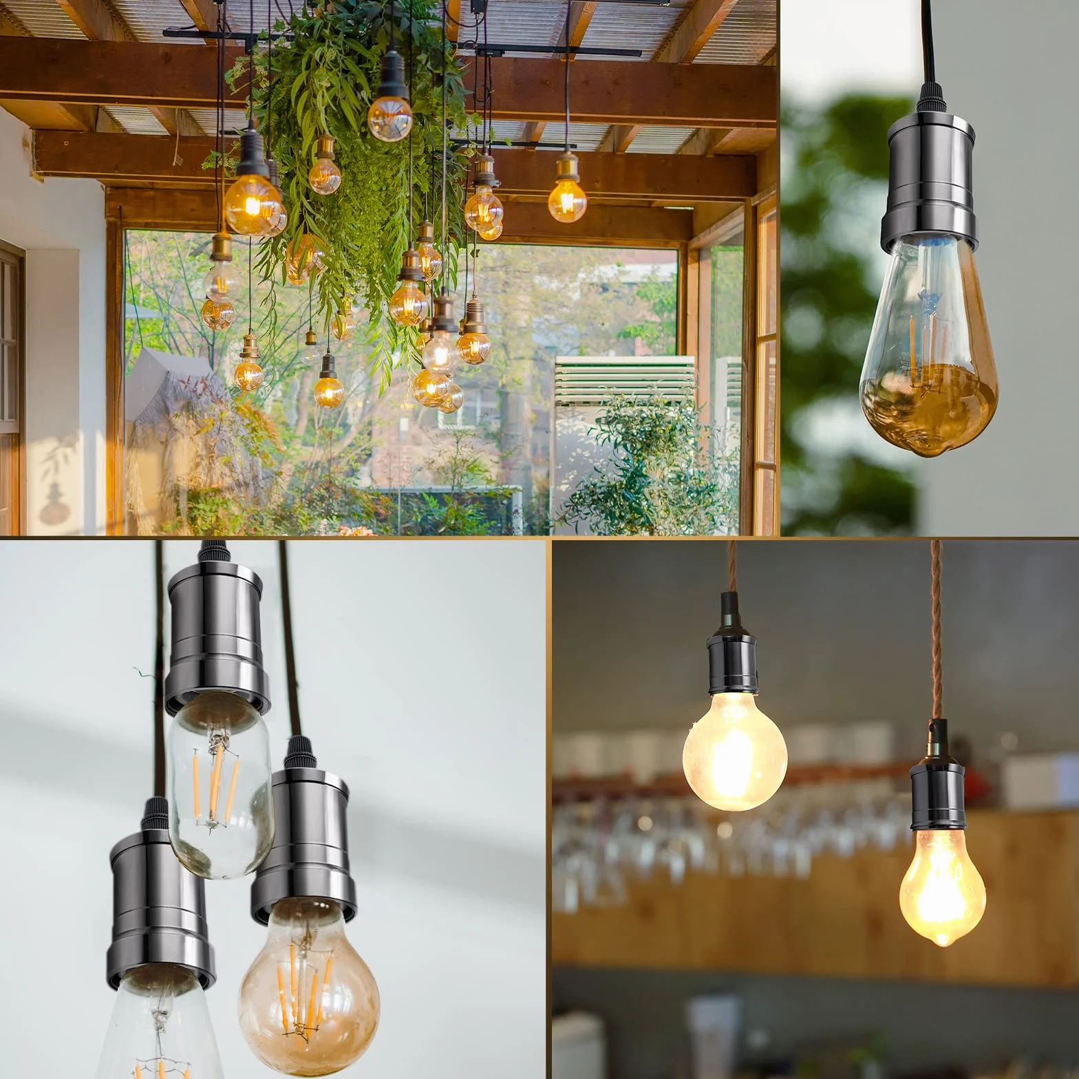 DiCUNO Vintage E27 oprawka lampy, retro aluminiowy i ceramiczny uchwyt lampy, Edison retro lampa wisząca do majsterkowania, płaski kształt czarna perłowa gniazdo, 6 sztuk