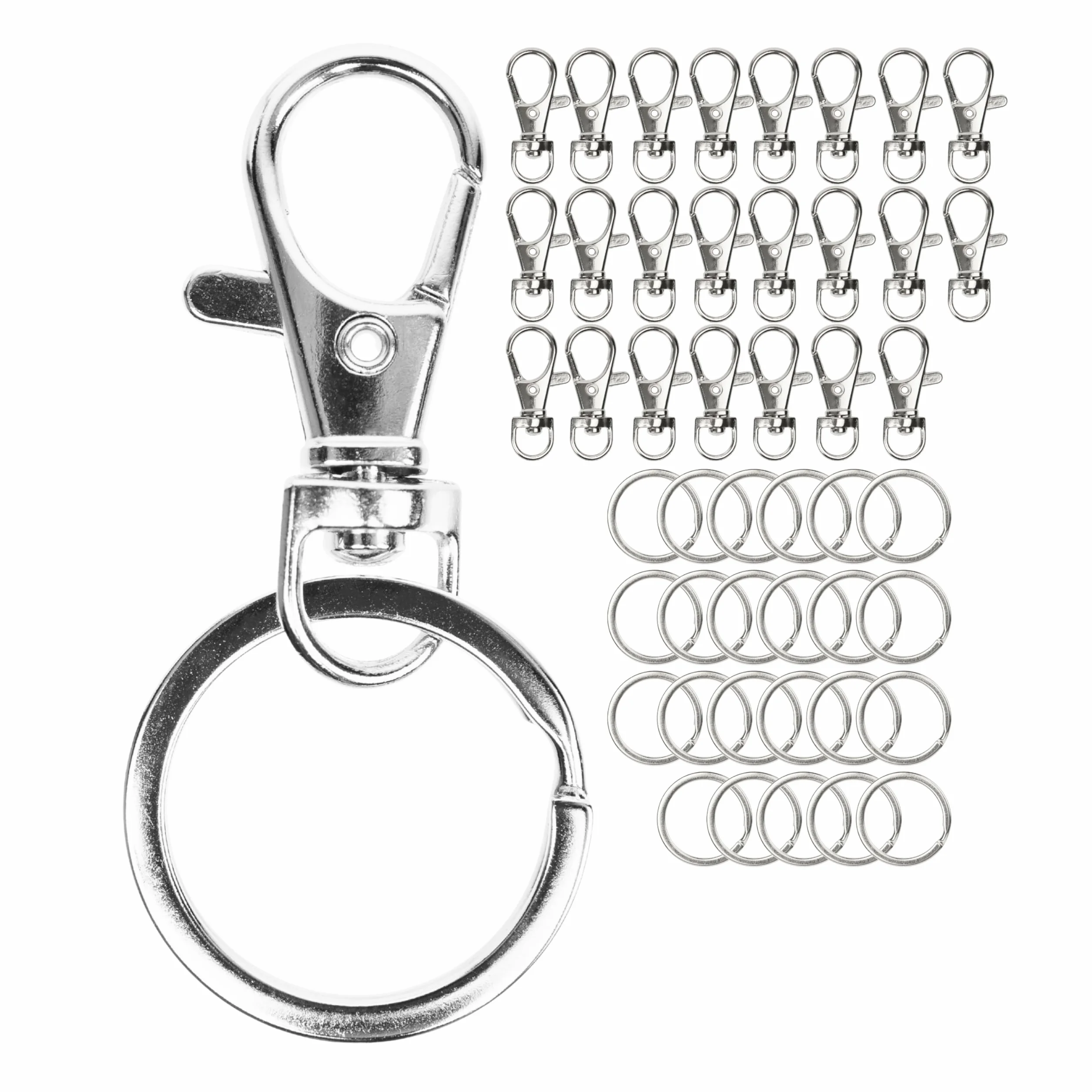 Breloczek z karabińczykiem z D-ringiem 10 mm, kółko do kluczy 25 mm, metalowe kółko obracane 360°, 24 sztuki