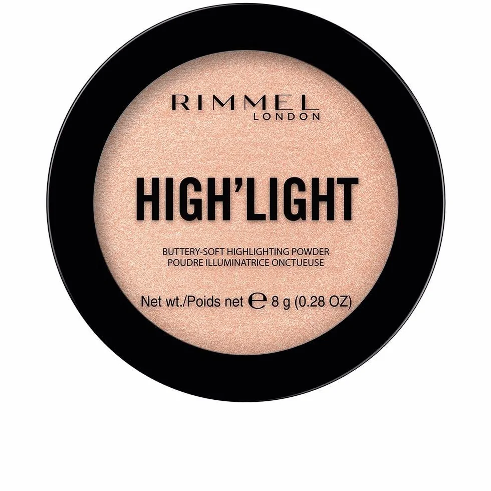 Rimmel High’light trwały i lekki rozświetlacz do twarzy o ultradrobnej i pudrowej konsystencji, nie obciążający skóry – 002 Candlelit