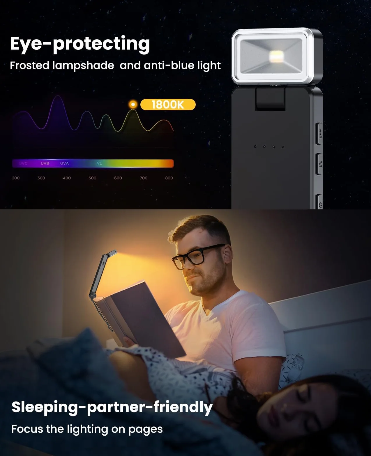 Lampka do czytania książek w łóżku, przenośna lampa do czytania LED z klipsem, ładowana przez USB, 3 kolory i 3 bezstopniowa regulacja jasności, prezent dla dzieci i miłośników czytania