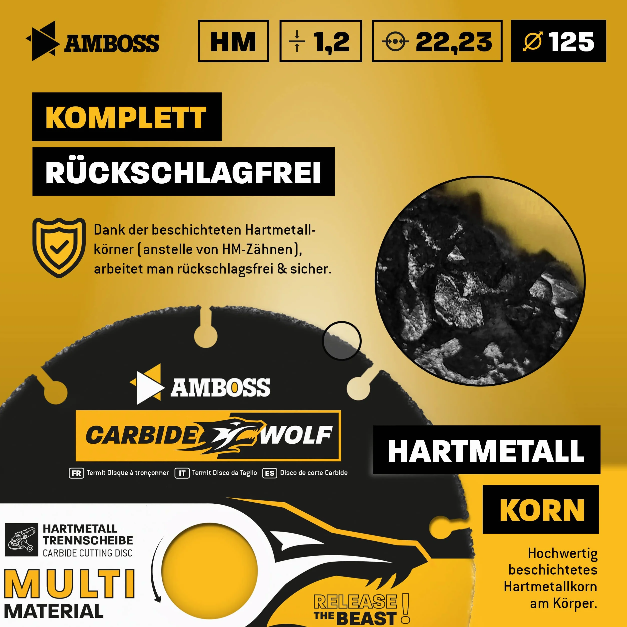 Amboss Carbide Wolf Ø 125 mm tarcza tnąca do szlifierek kątowych do drewna, tworzywa sztucznego, gipsu