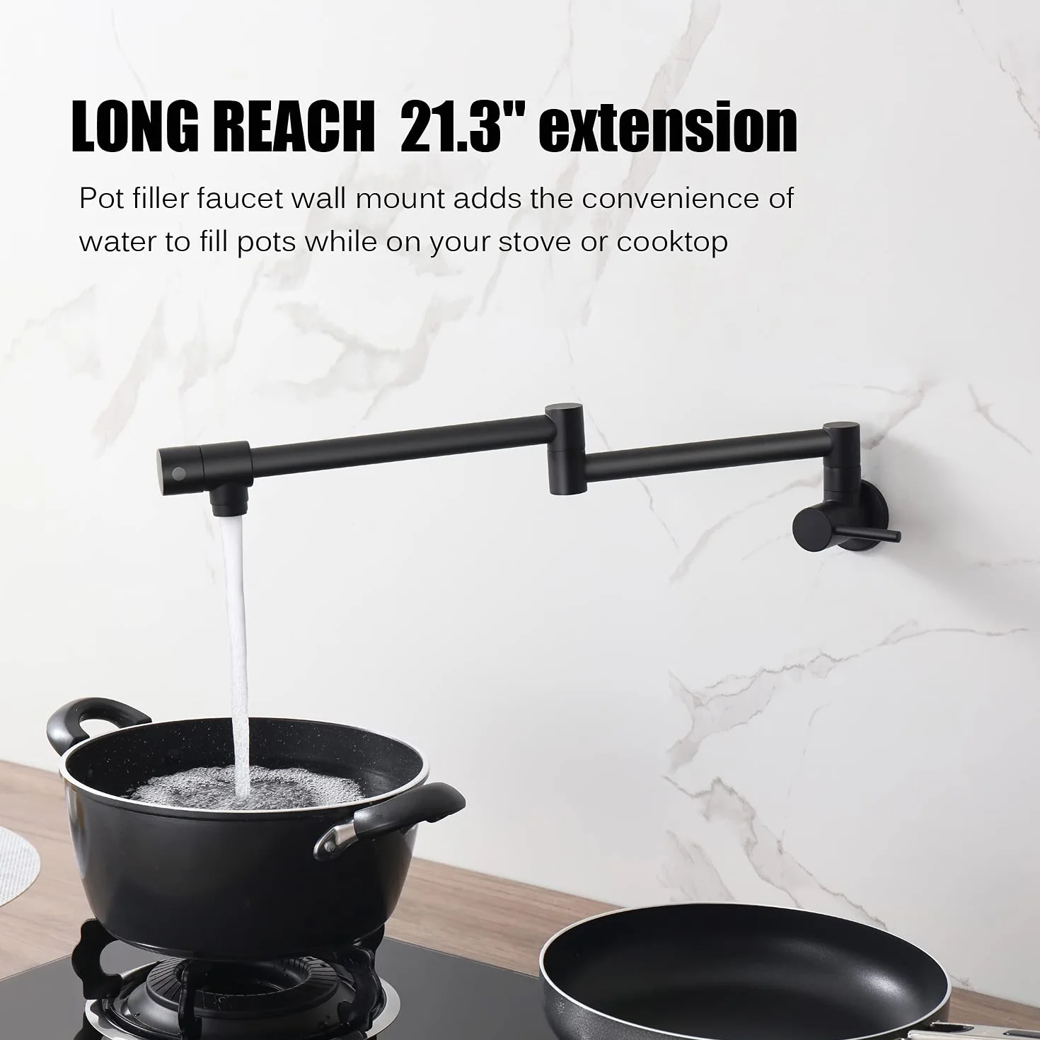 Black Pot Filler Faucet Modern Wall Mount Double Joint Swing Arm Solid Brass Kitchen Sink Faucet Matt Black