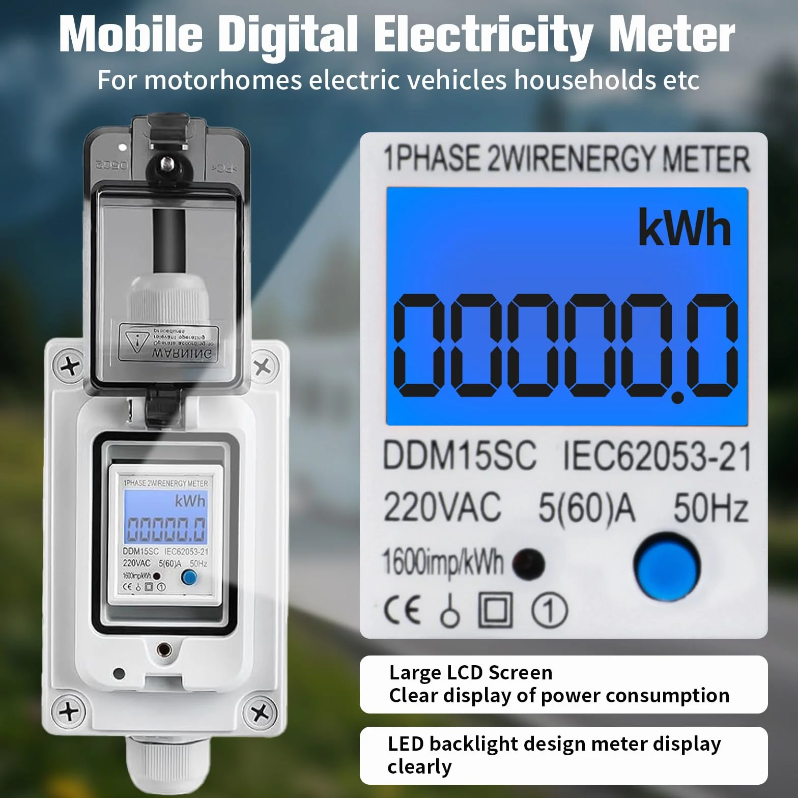 Cyfrowy licznik prądu do gniazdka IP67 16 A miernik zużycia energii