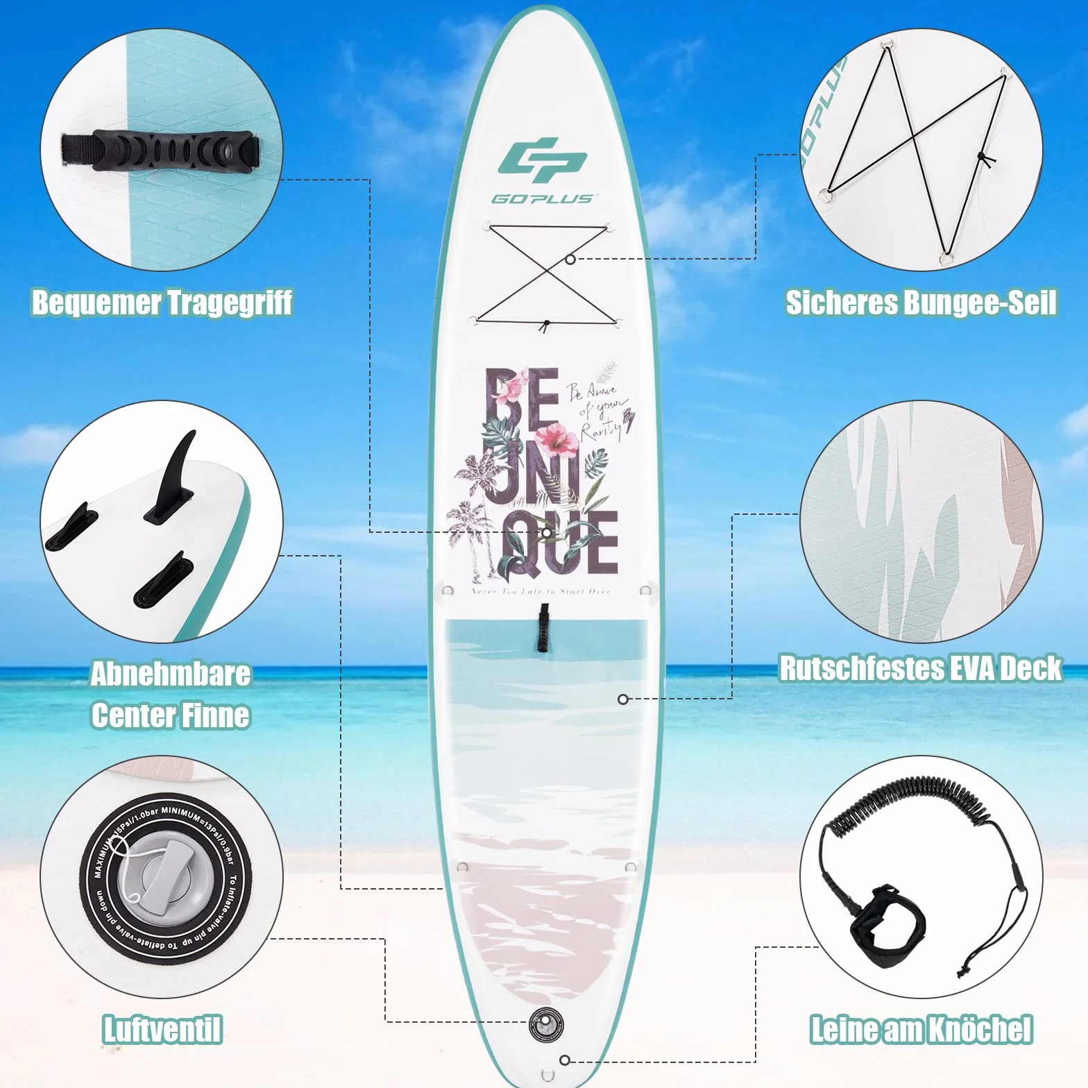 COSTWAY Deska do paddleboardingu, w zestawie plecak, pompka, regulowane wiosło, linka bezpieczeństwa, lina bungee i zestaw naprawczy, nadmuchiwana deska SUP 150 kg