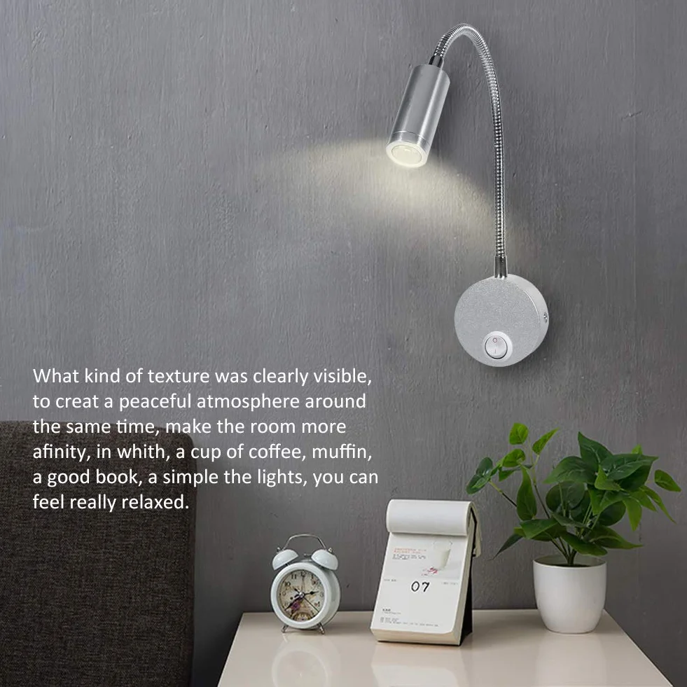 Lampka nocna LED z elastyczną gęsią szyją 6500K 3W do czytania
