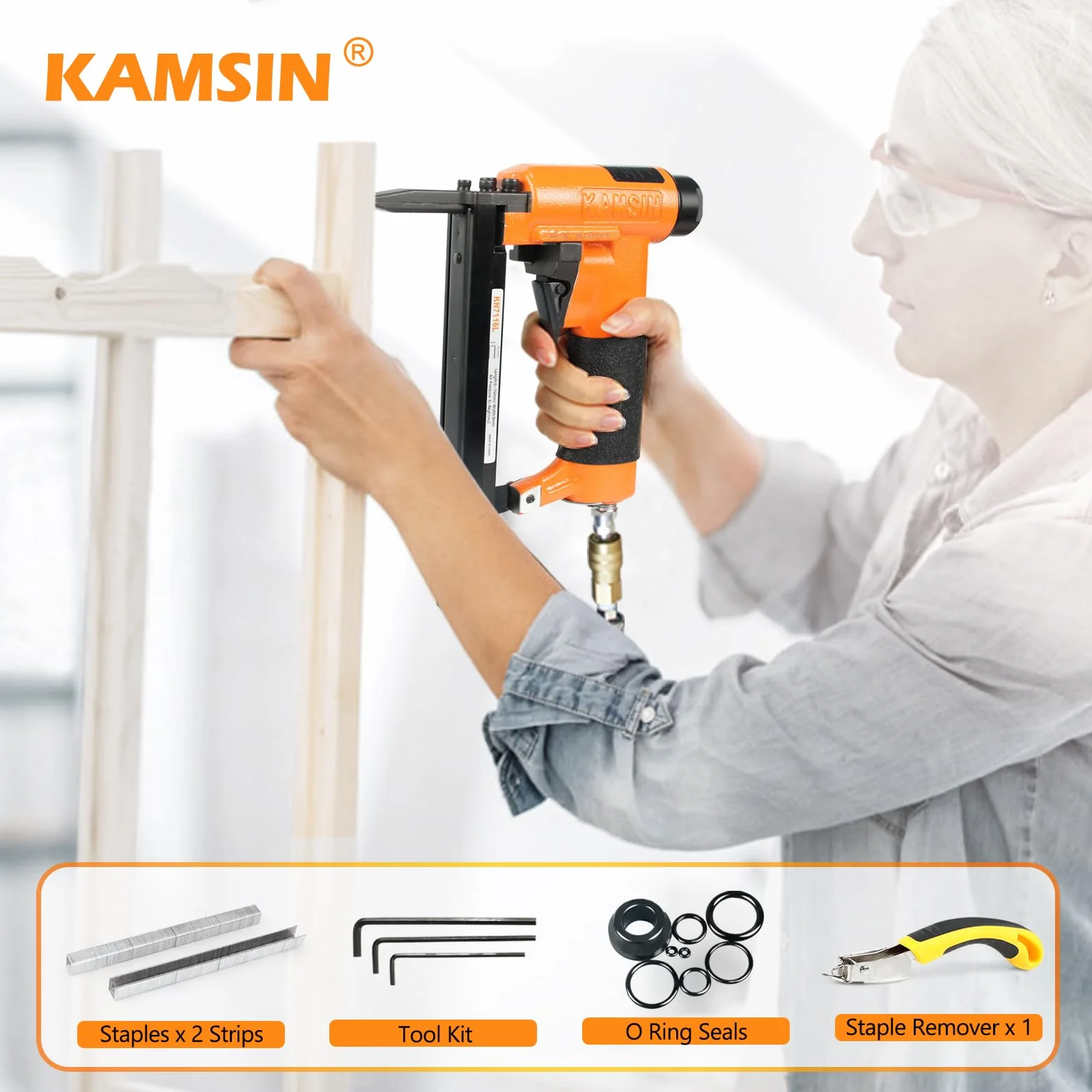 Kamsin KN7116L 22 Gauge 71 Series Pneumatyczny Zszywacz Tapicerski 3/20.3 cm