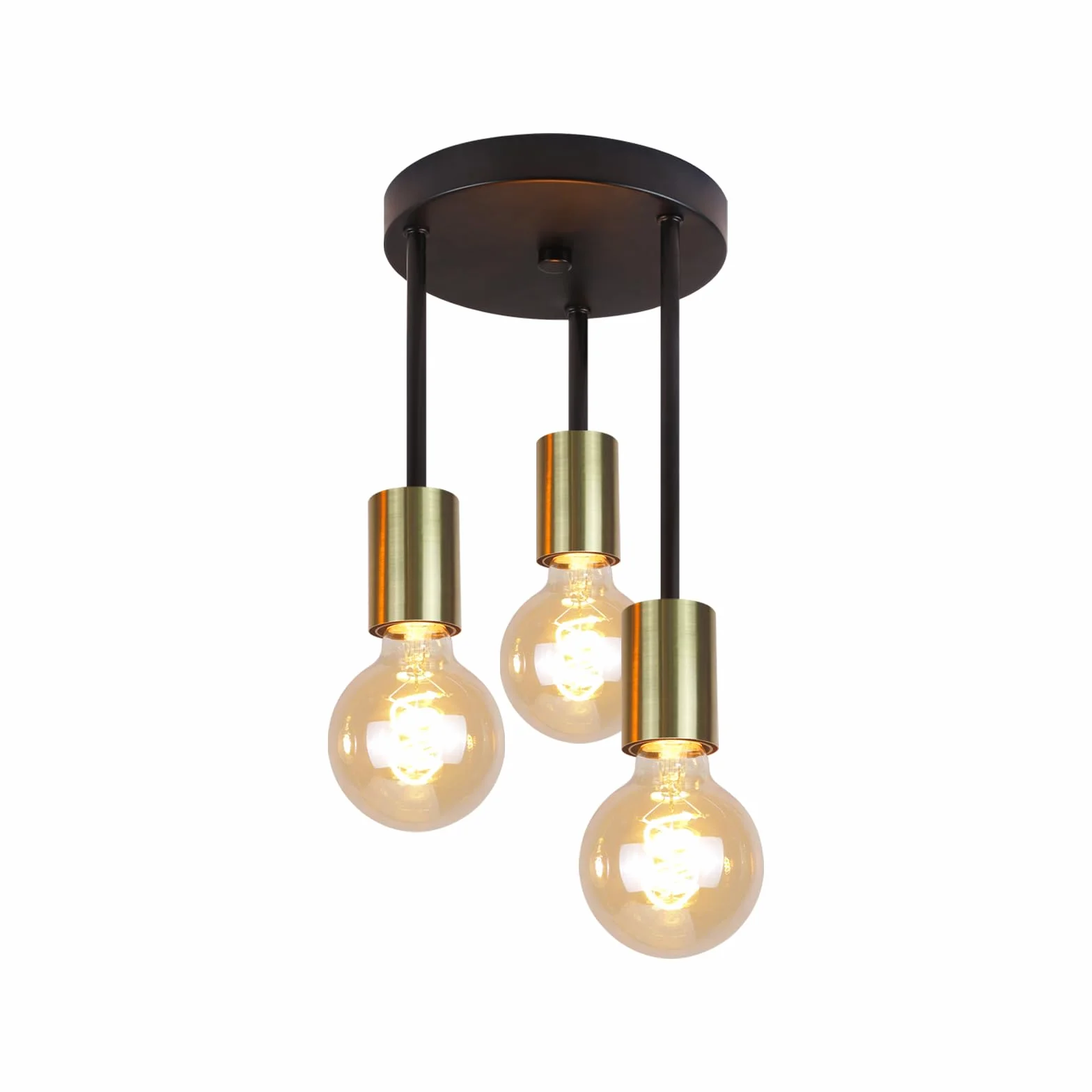 Vintage E27 3-punktowa lampa sufitowa wisząca czarno-złota z reflektorami Nowoczesny żyrandol przemysłowy do jadalni